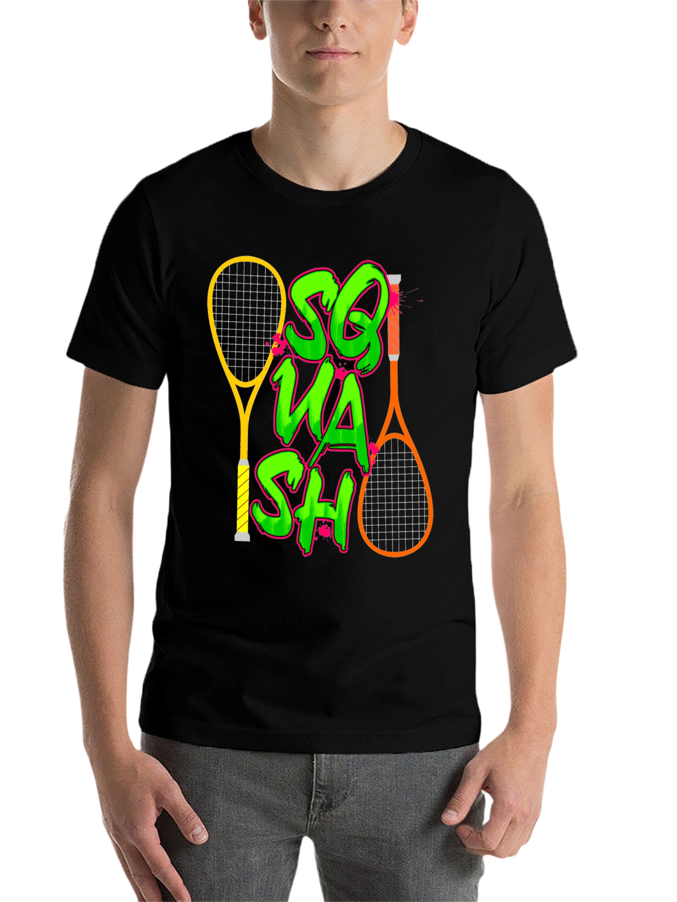 Black Squash Racket Graphic T-Shirt view 7