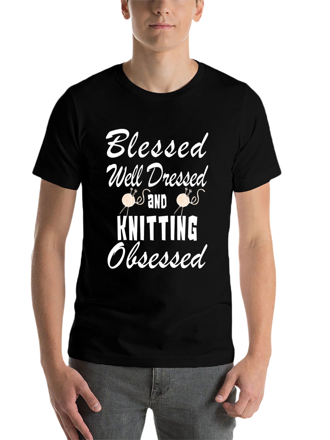 Black Blessed Well Dressed Knitting Obsessed T-Shirt view 7