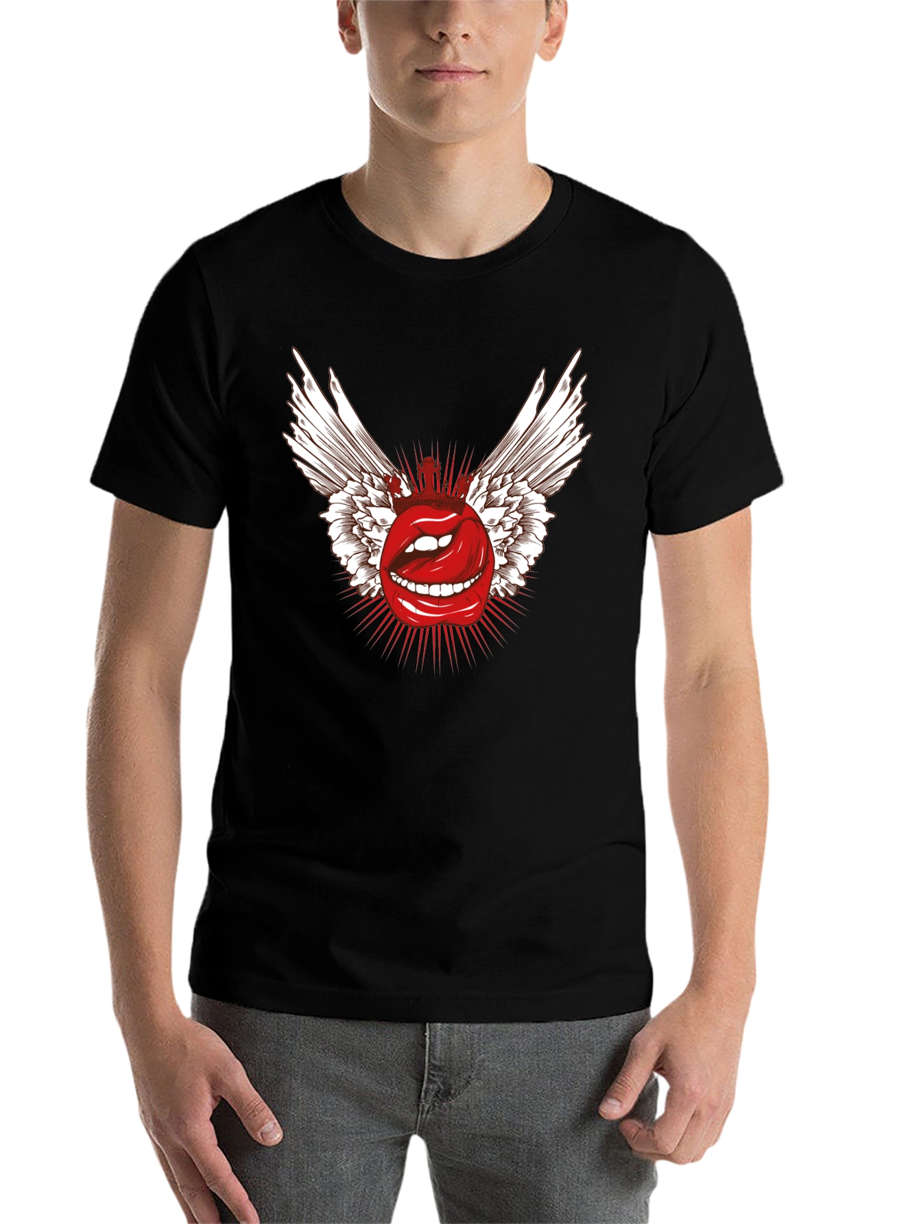 Black Winged Lips Graphic T-Shirt - Bold & Edgy view 7