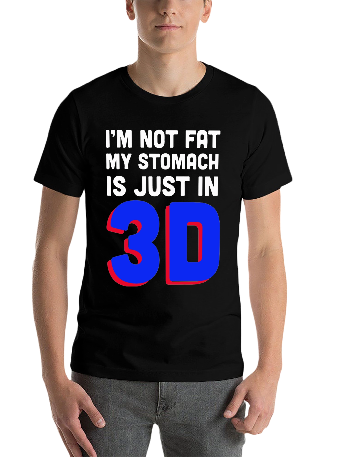 Black Funny 3D Stomach T-Shirt - Black Graphic Tee view 7