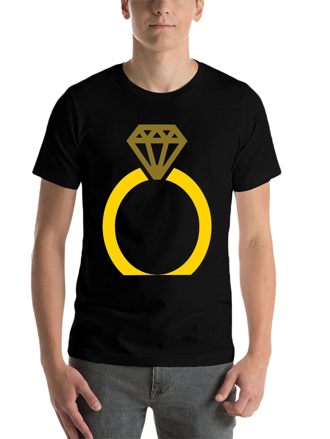 Black Engagement Ring Graphic Tee - Novelty Black T-Shirt view 7