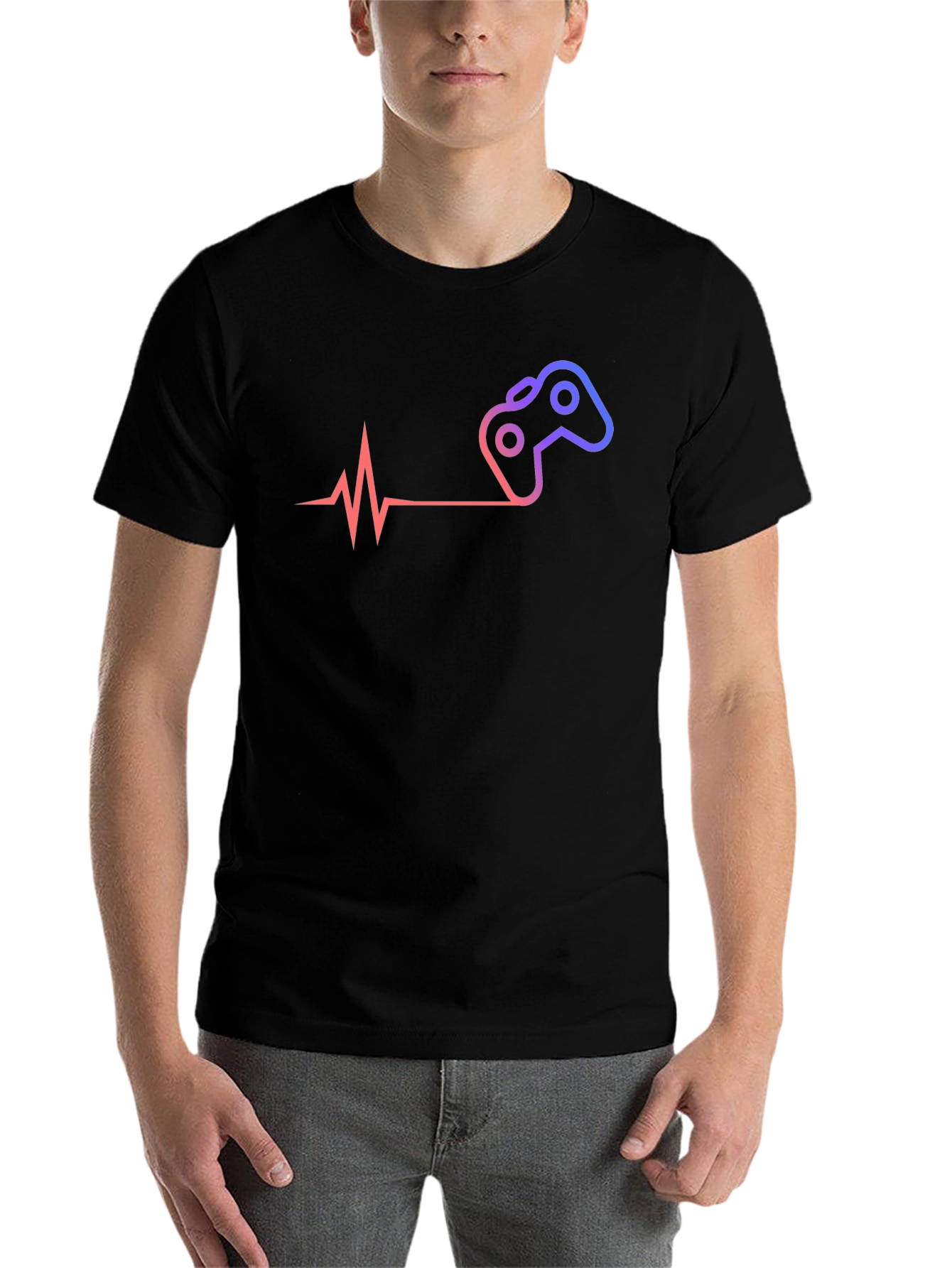 Black Gamer Heartbeat T-Shirt - Black Cotton Tee view 7