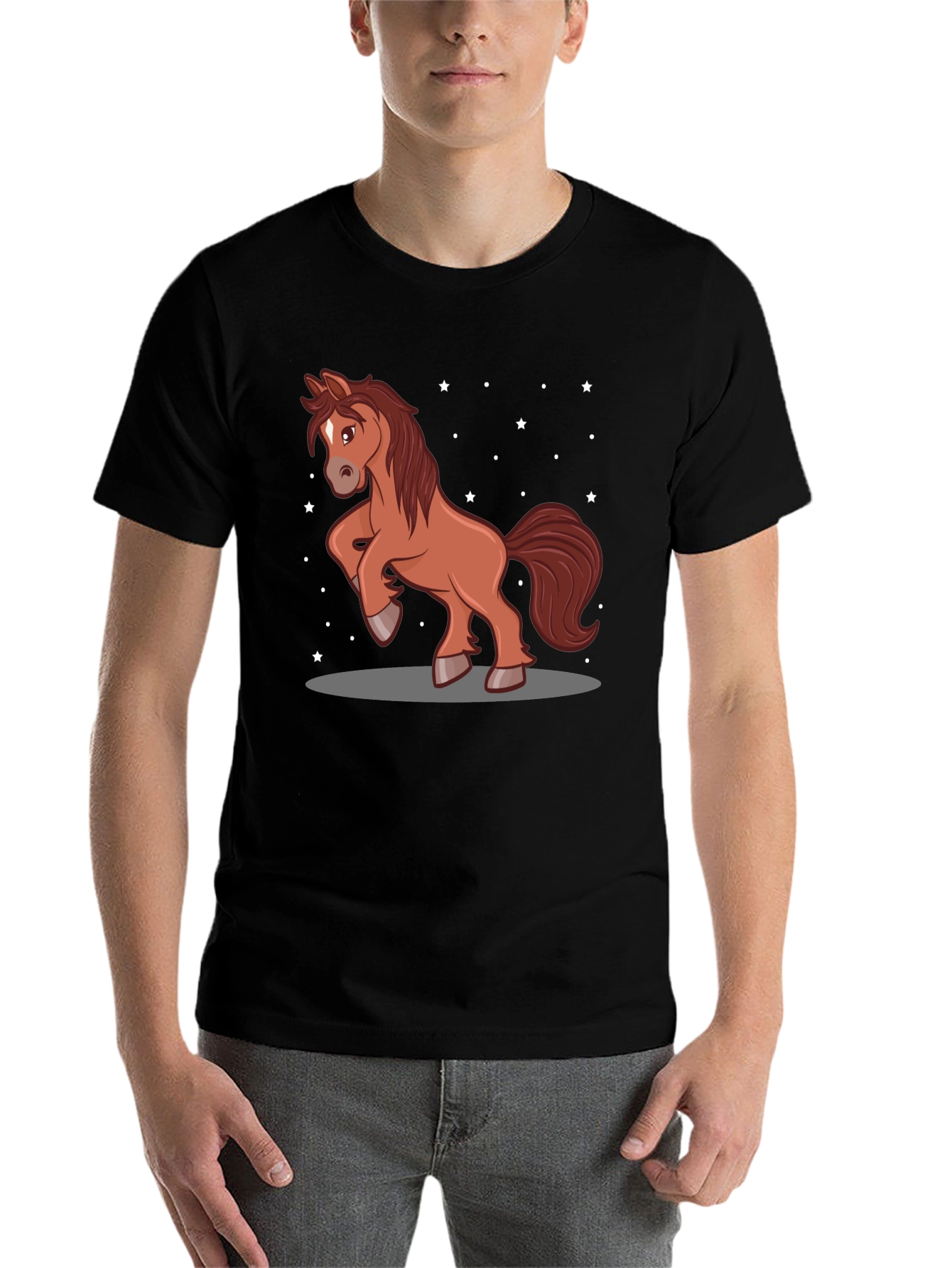 Black Cartoon Horse Graphic Tee - Black Cotton Blend view 7