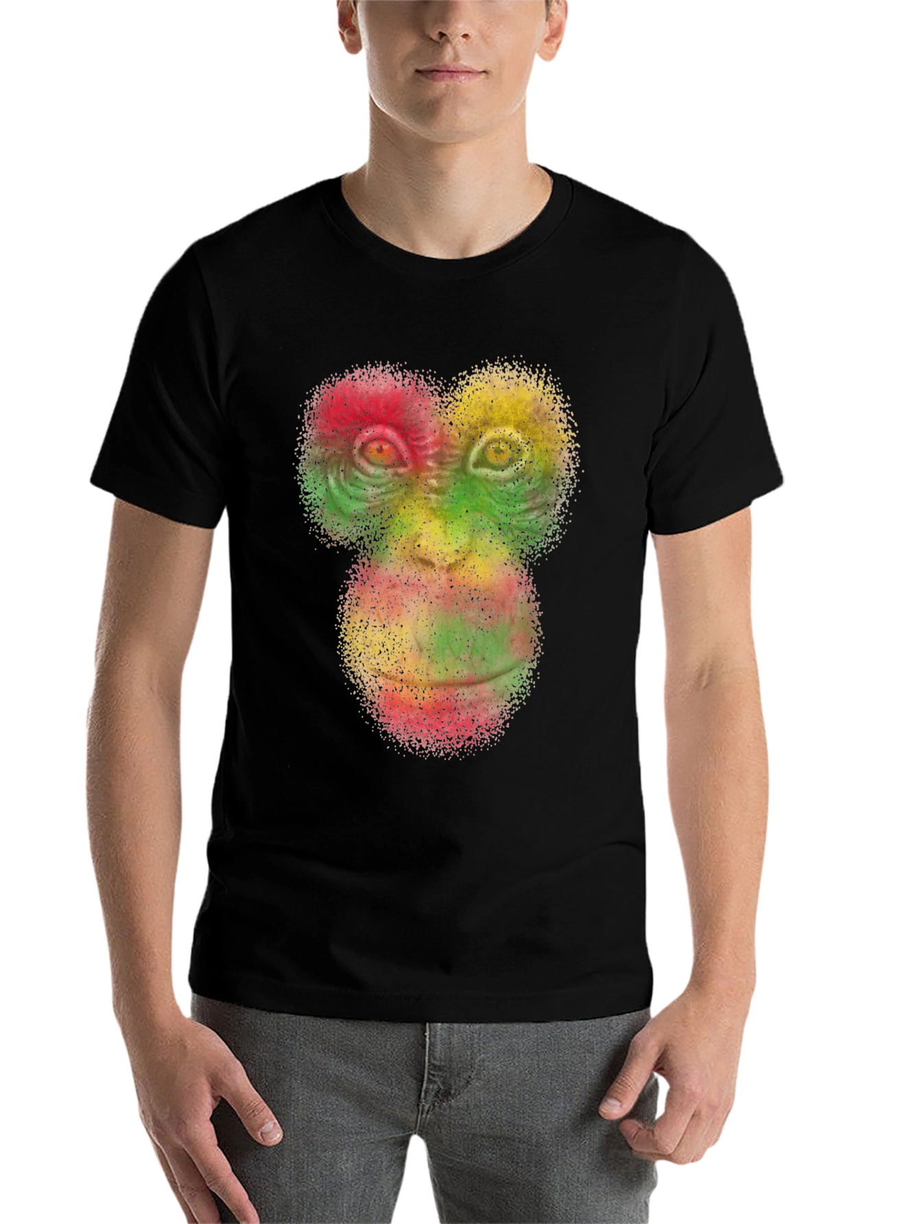 Black Rasta Monkey Face Graphic Tee - Black Cotton T-Shirt view 7