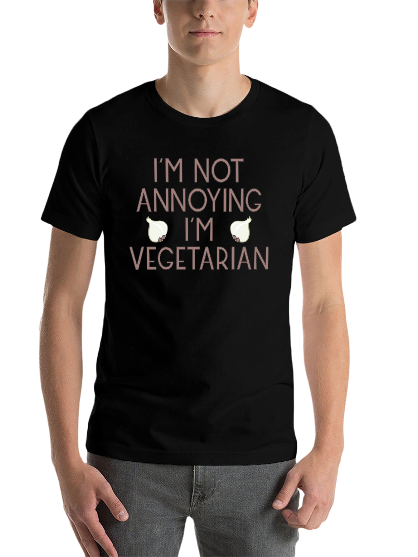 Black Vegetarian Humor T-Shirt - Annoying Onion Design view 7