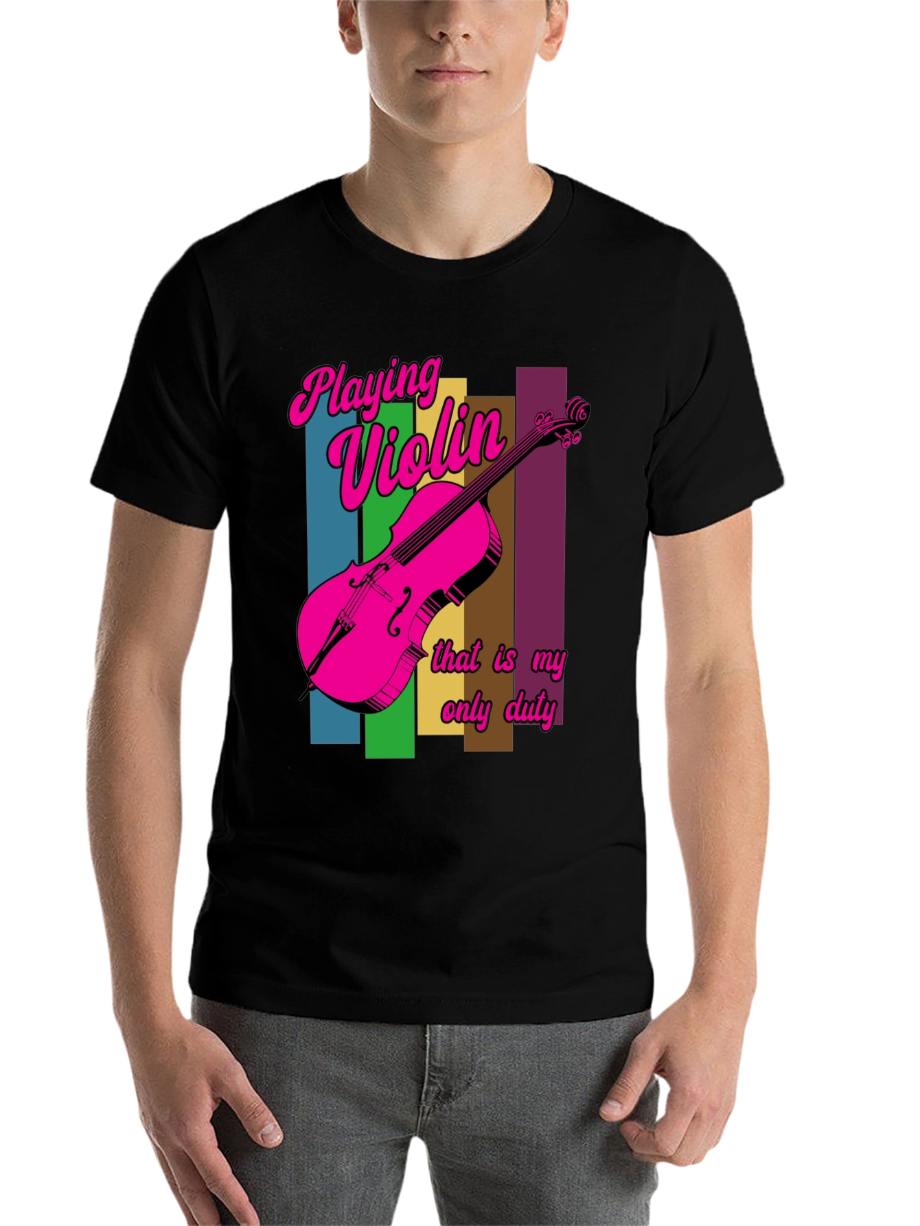 Black Playing Violin T-Shirt - Unique Design view 7