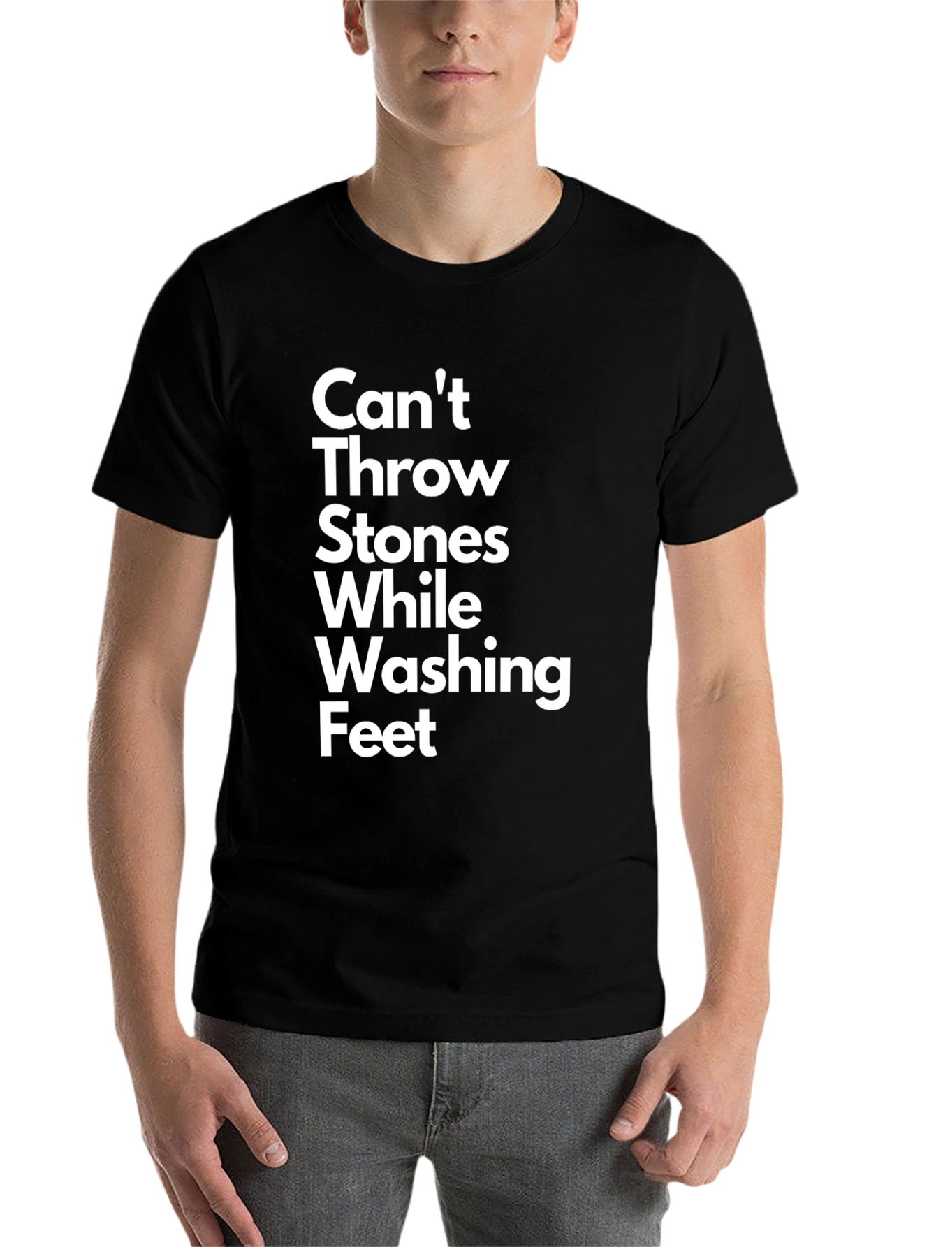 Black Can't Throw Stones T-Shirt - Funny Graphic Tee view 7