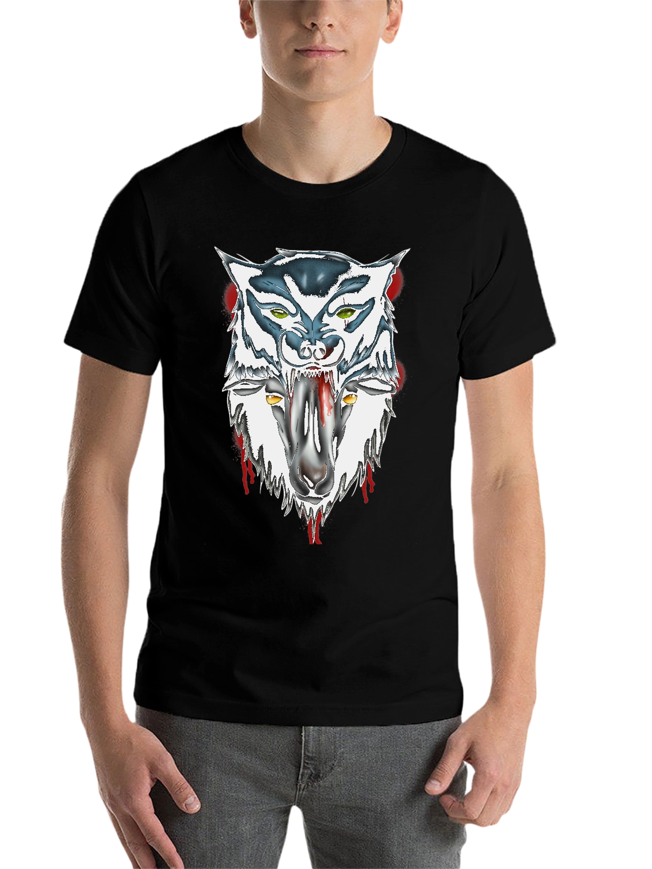 Black Wolf and Sheep Graphic Black T-Shirt view 7