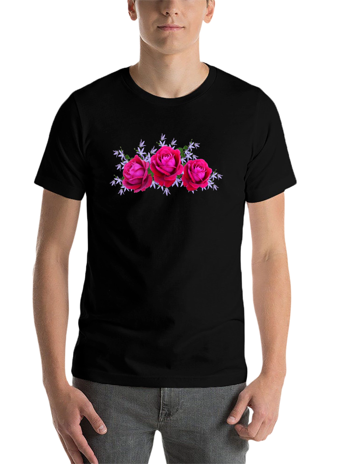 Black Floral Rose Graphic Black T-Shirt view 7
