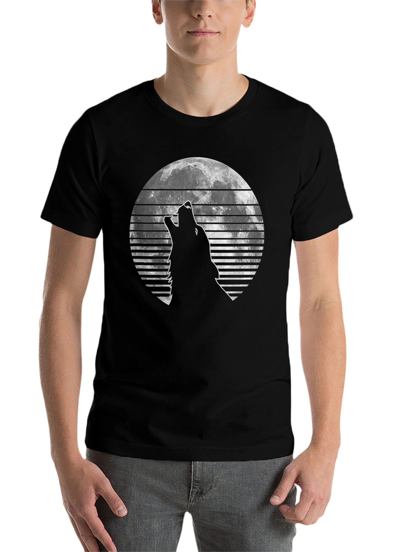 Black Wolf Moon Graphic Tee - Black Cotton T-Shirt view 7