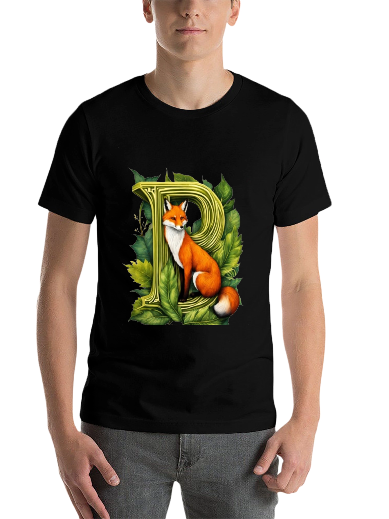 Black Fox P Letter Graphic Black T-Shirt view 7