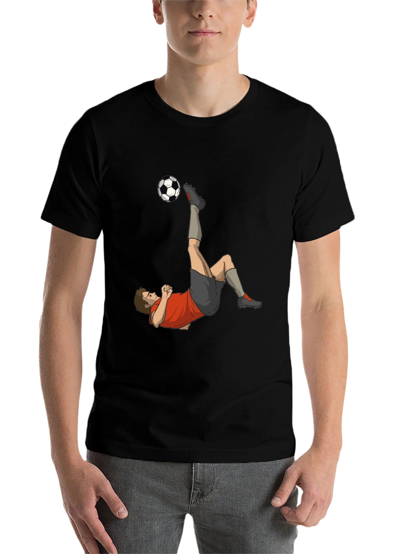 Black Soccer Player Kick Graphic Tee - Black Casual T-Shirt view 7