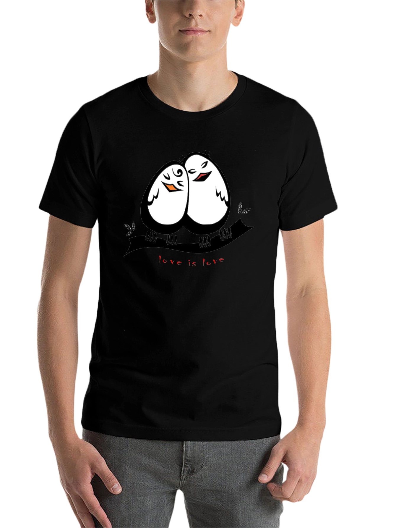 Black Love Birds Graphic Tee -  Unisex Black T-Shirt view 7