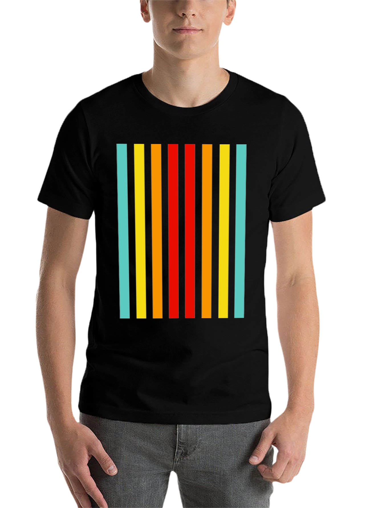 Black Retro Striped Tee - Black Casual T-Shirt view 7