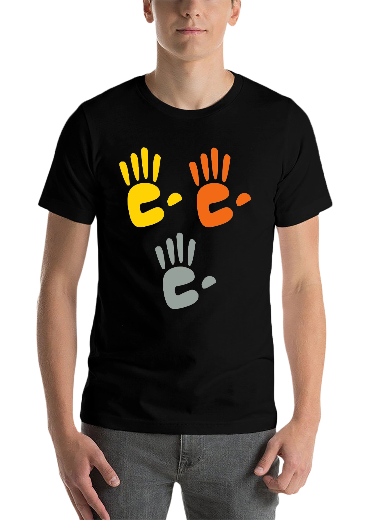 Black Colorful Handprint Graphic Black T-Shirt view 7