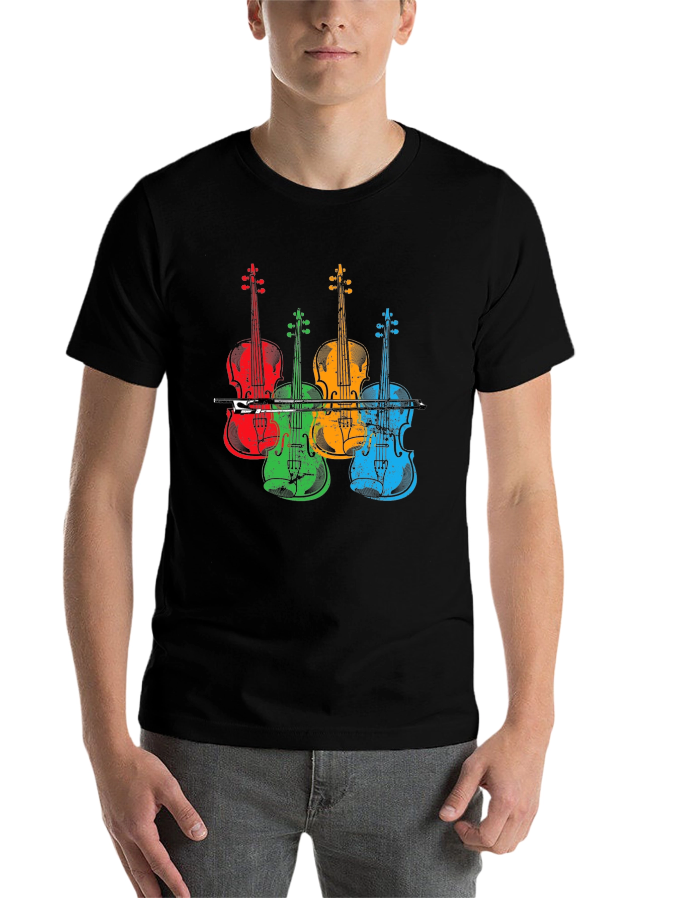Black Colorful Violin Music T-Shirt view 7