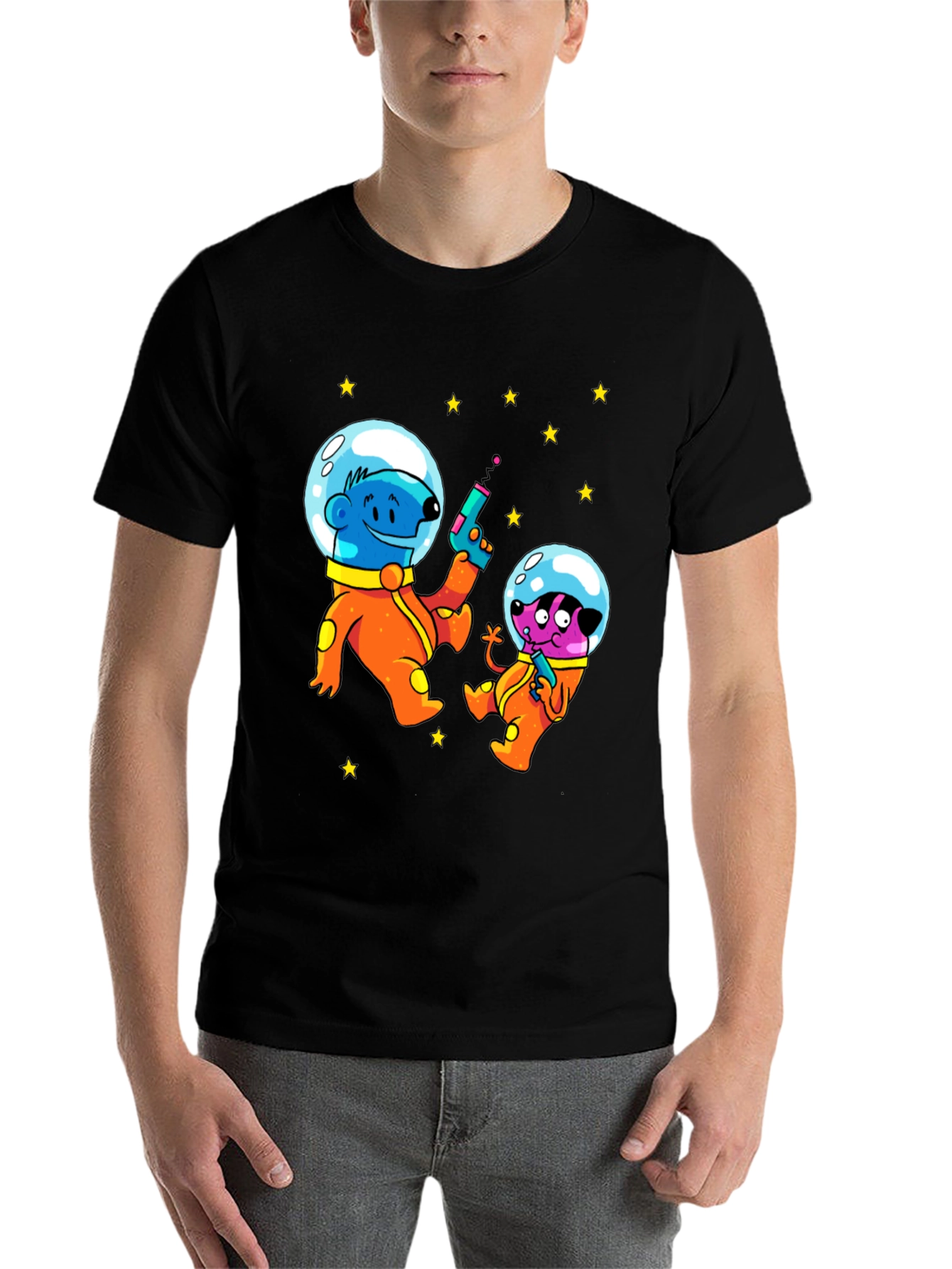 Black Cartoon Astronauts Black T-Shirt view 7