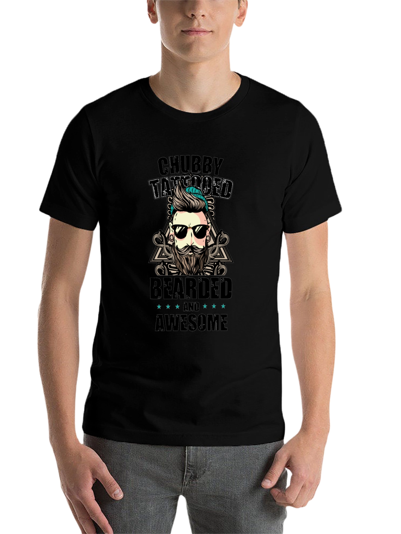 Black Chubby Tattooed Bearded Awesome Black T-Shirt view 7