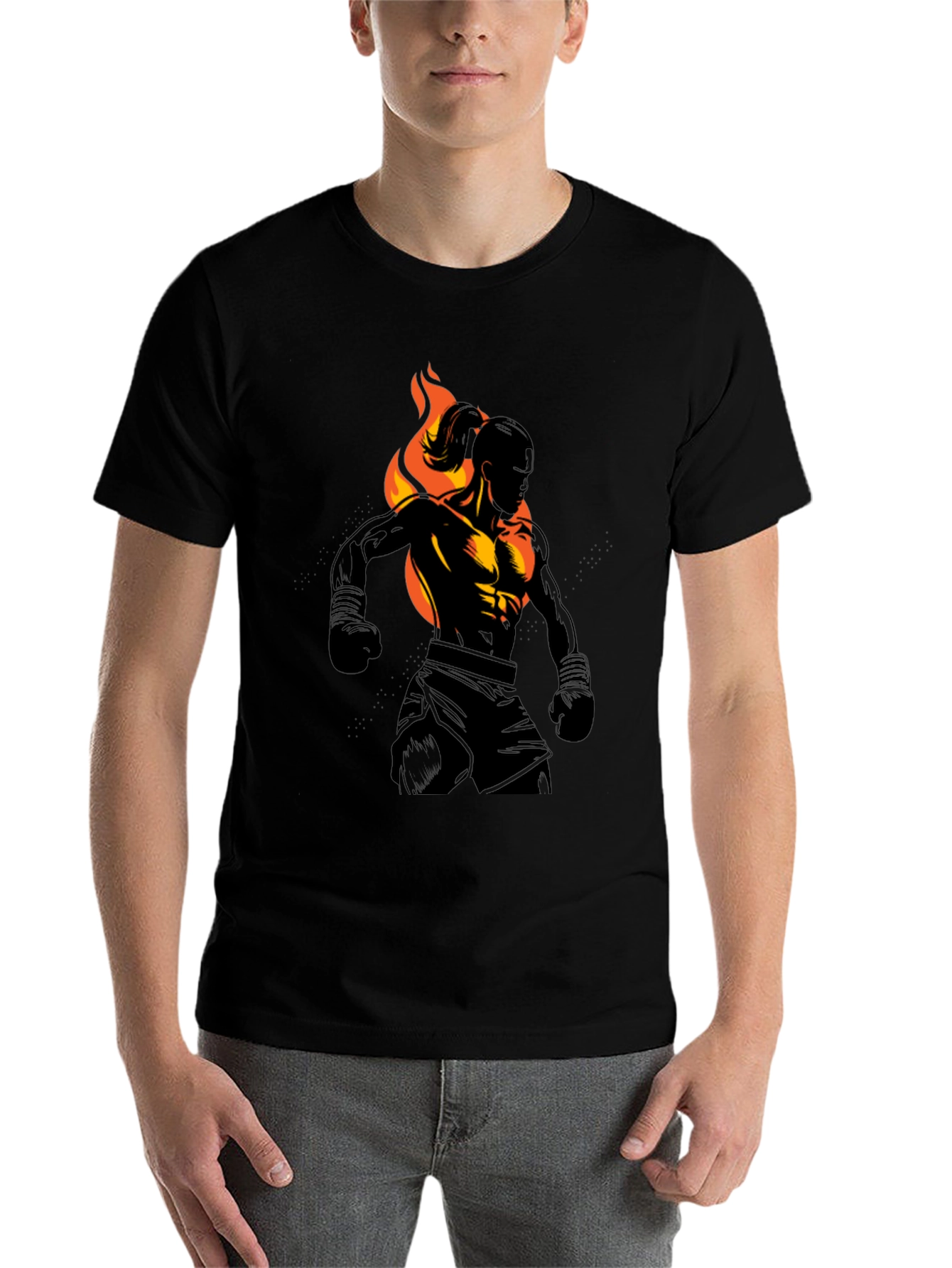 Black Flaming Fighter Graphic Tee view 7