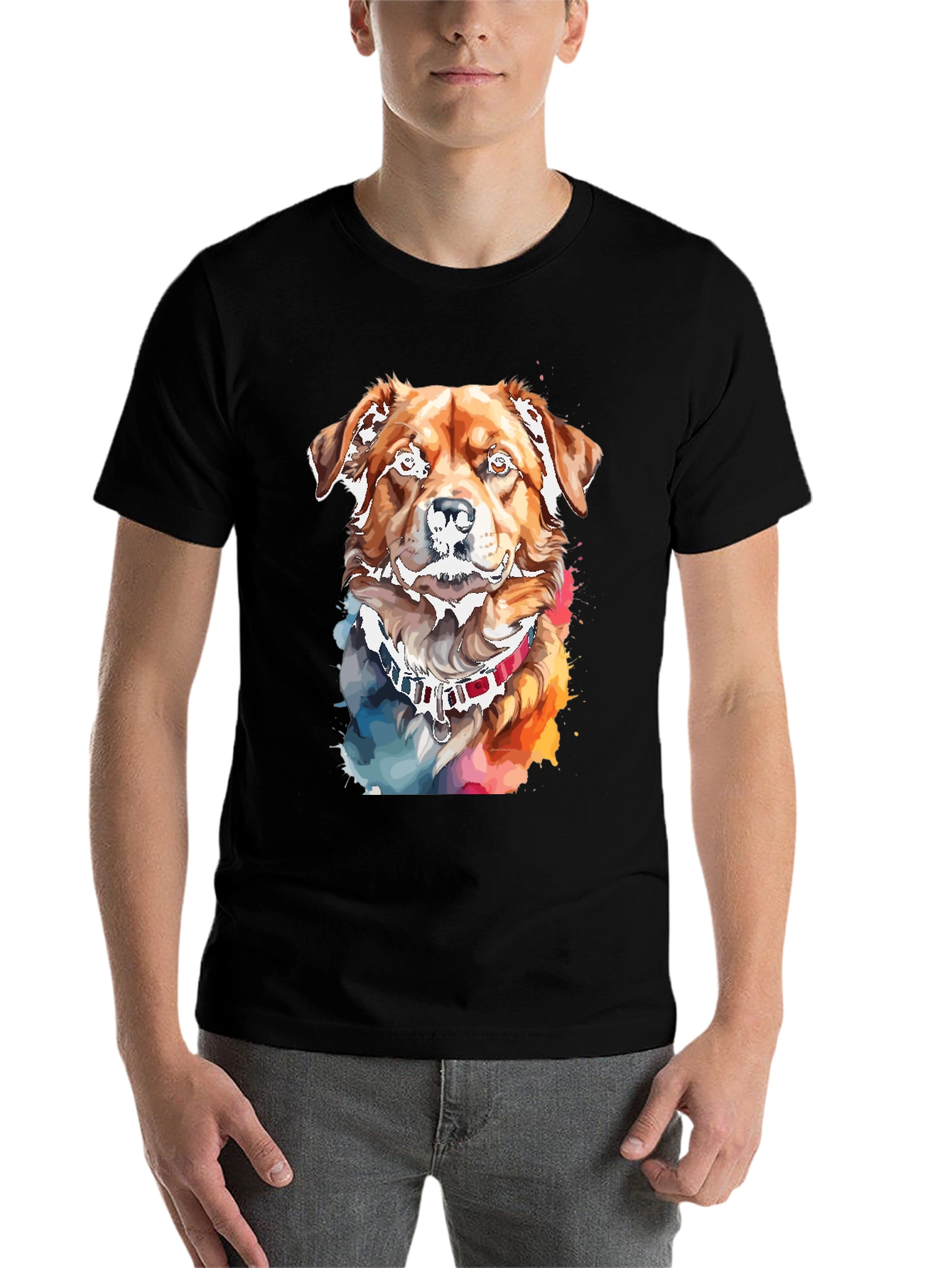 Black Watercolor Dog Print Black T-Shirt view 7