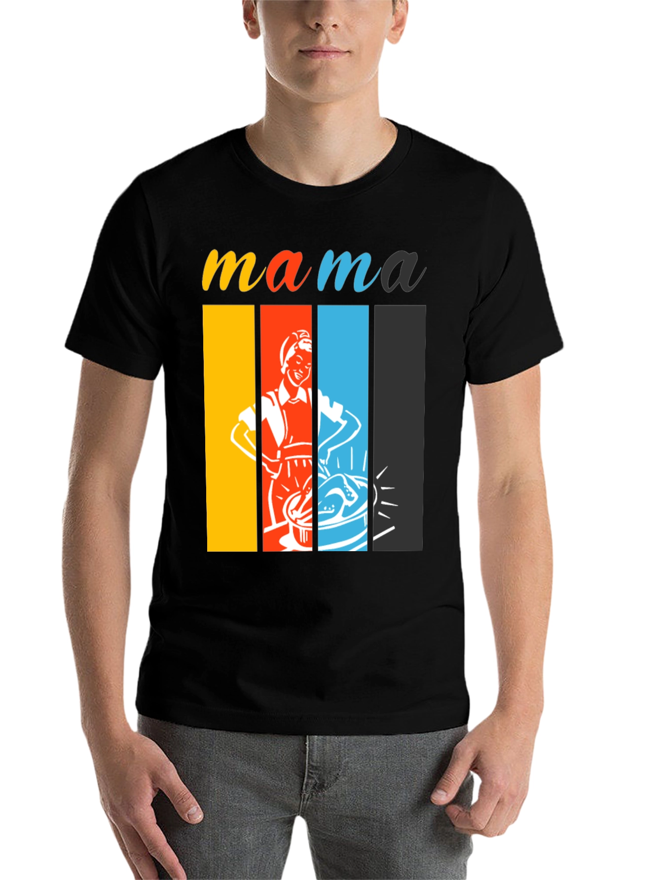 Black Retro Mama T-Shirt - Colorful Design view 7