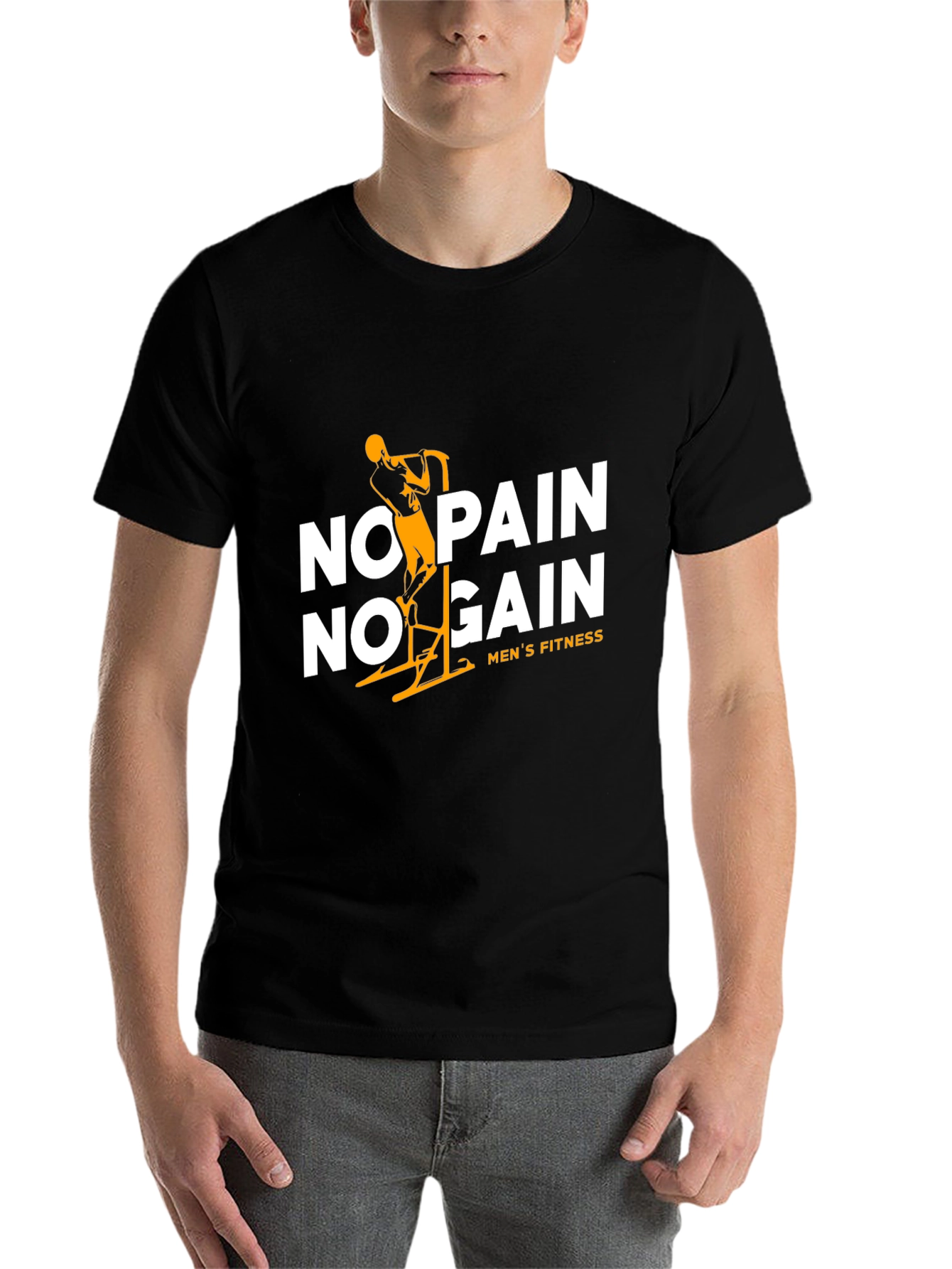 Black No Pain No Gain Men's Fitness Black T-Shirt view 7