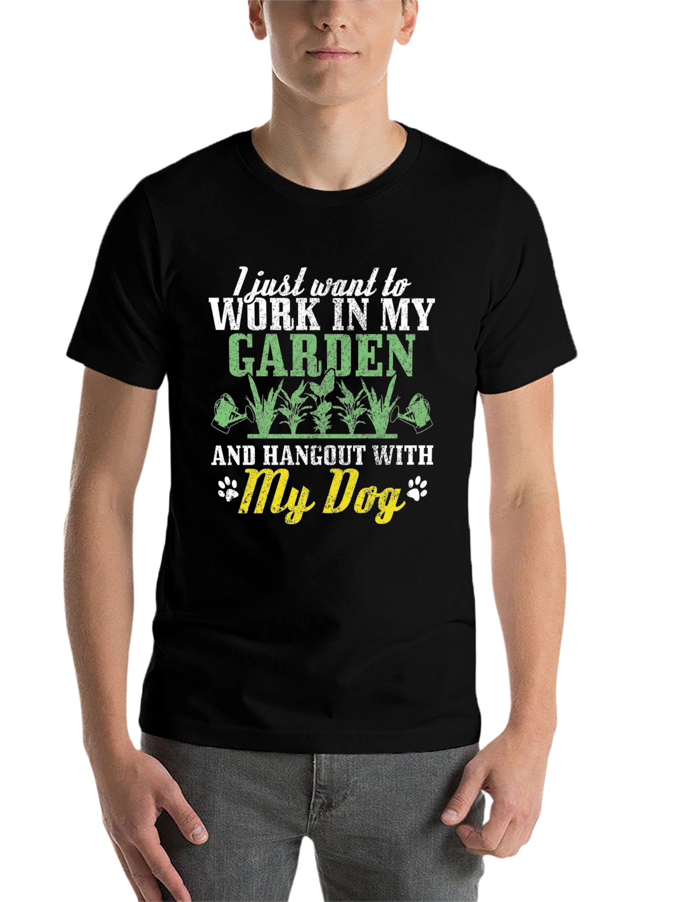 Black Gardening & Dog Lover T-Shirt - Men's Black Crew Neck Tee view 7