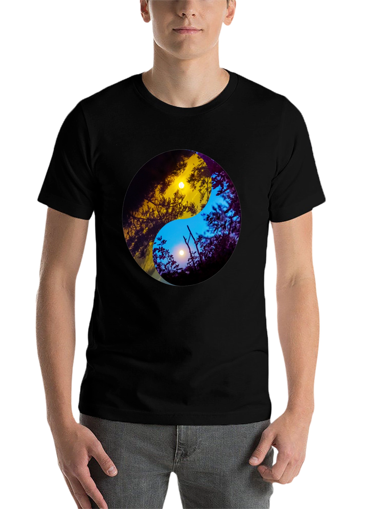 Black Yin Yang Sun & Moon Nature Graphic Tee view 7