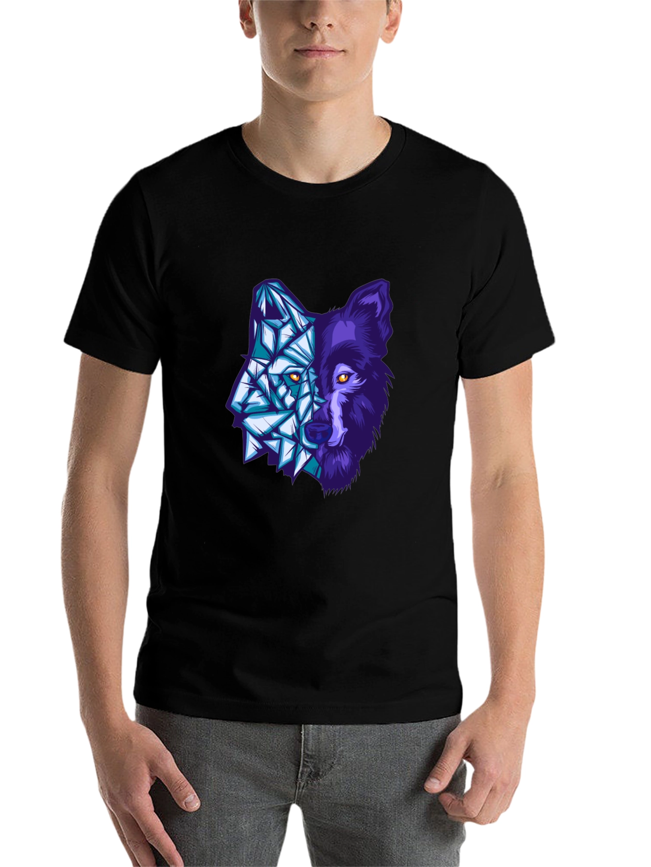 Black Geometric Wolf Graphic Tee - Mens view 7