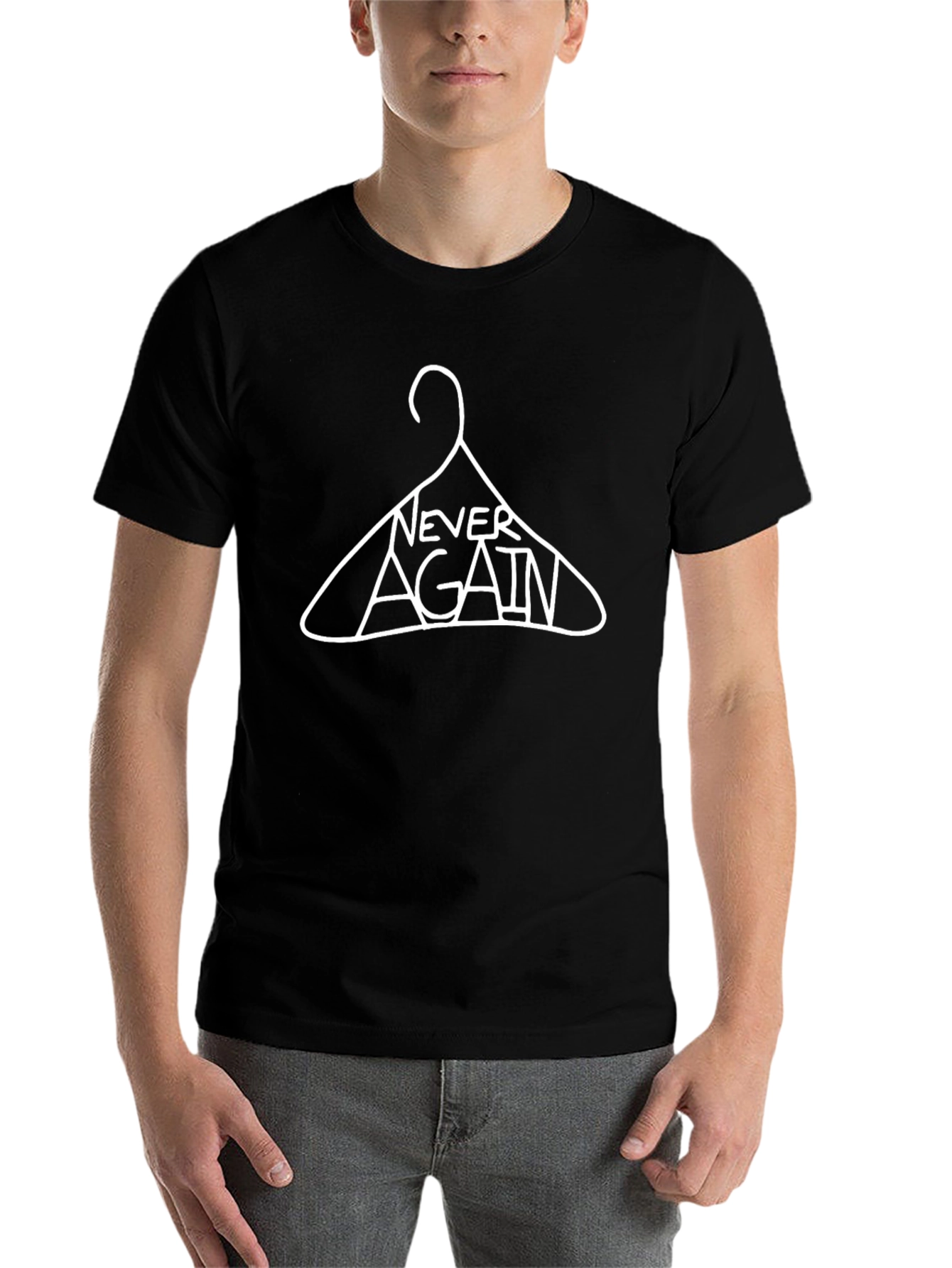 Black Never Again Black Tee Shirt - Pro Choice Hanger Design view 7