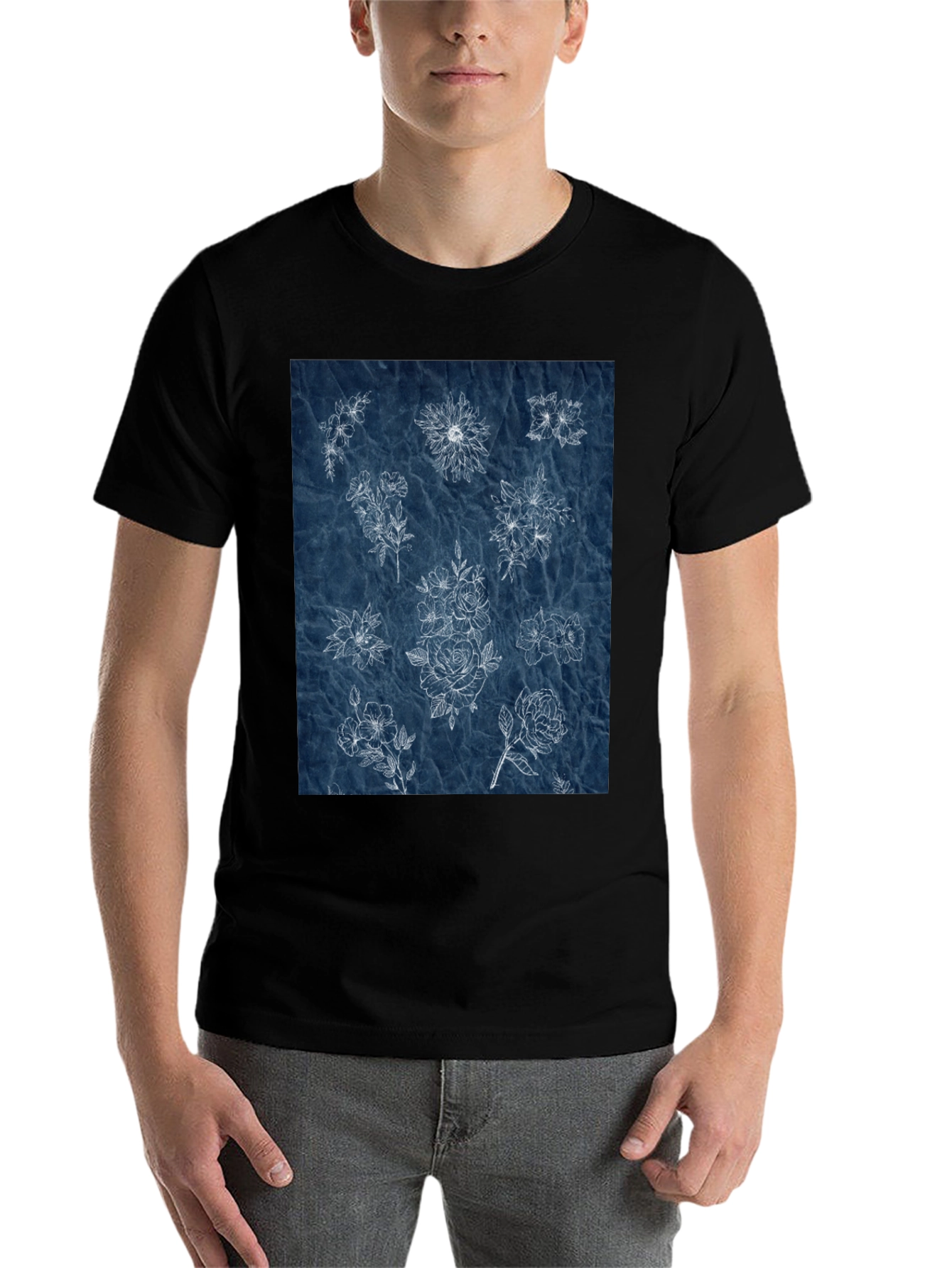 Black Floral Print Black T-Shirt view 7