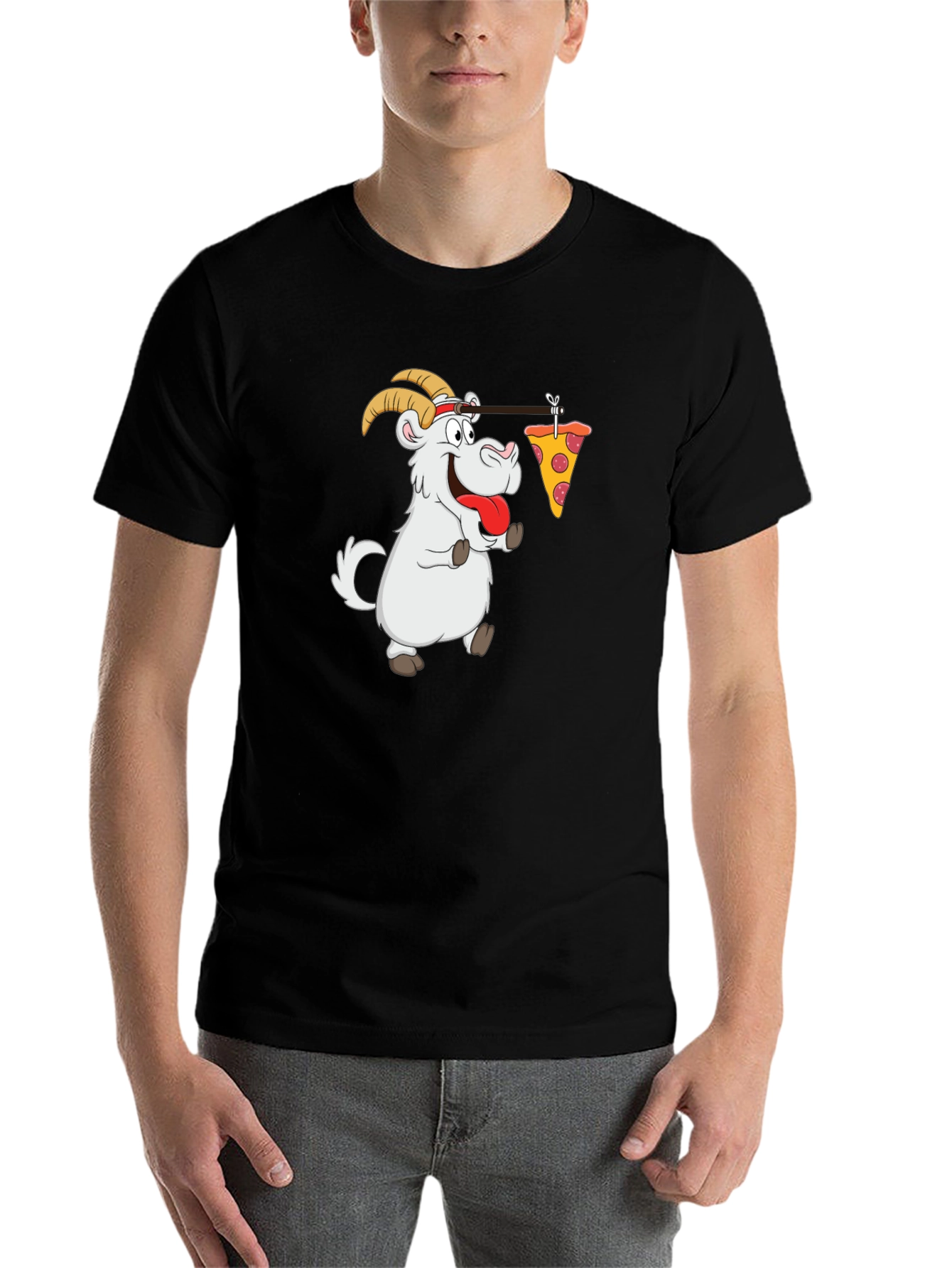 Black Goat Pizza T-Shirt - Funny Graphic Tee view 7