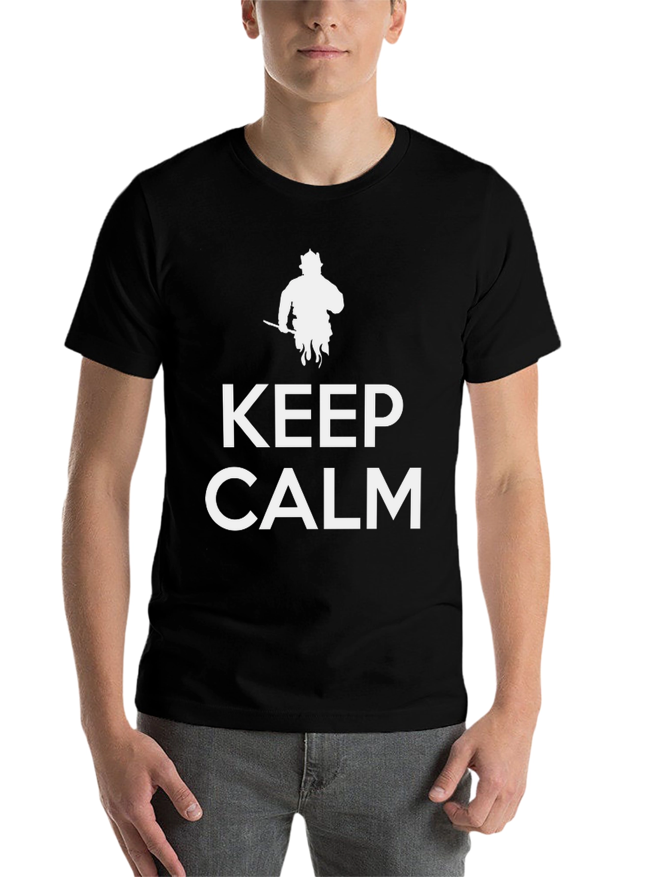 Black Keep Calm Firefighter T-Shirt - Black Cotton Blend view 7