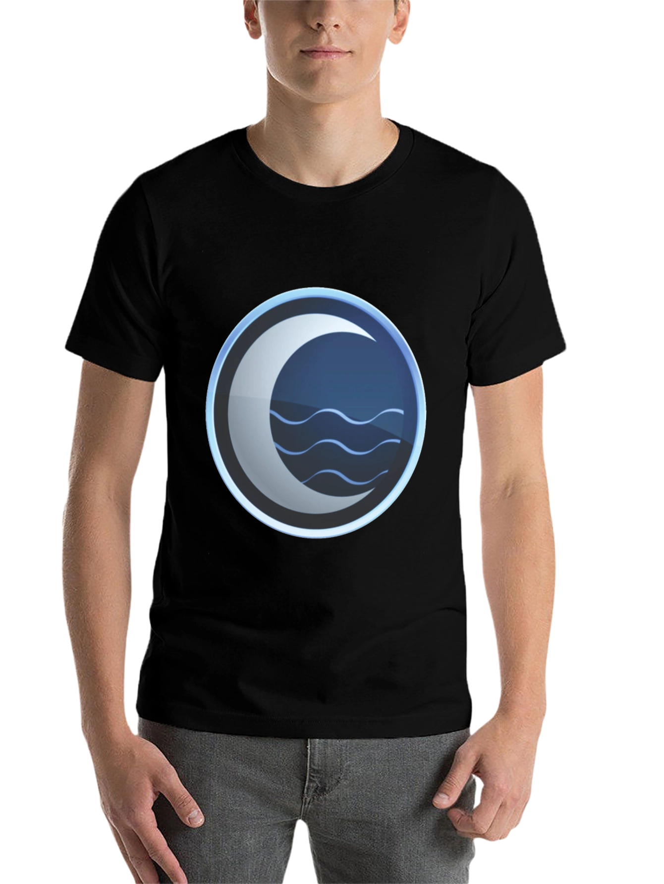 Black Mystic Crescent Wave Graphic Tee - Black Cotton Blend view 7