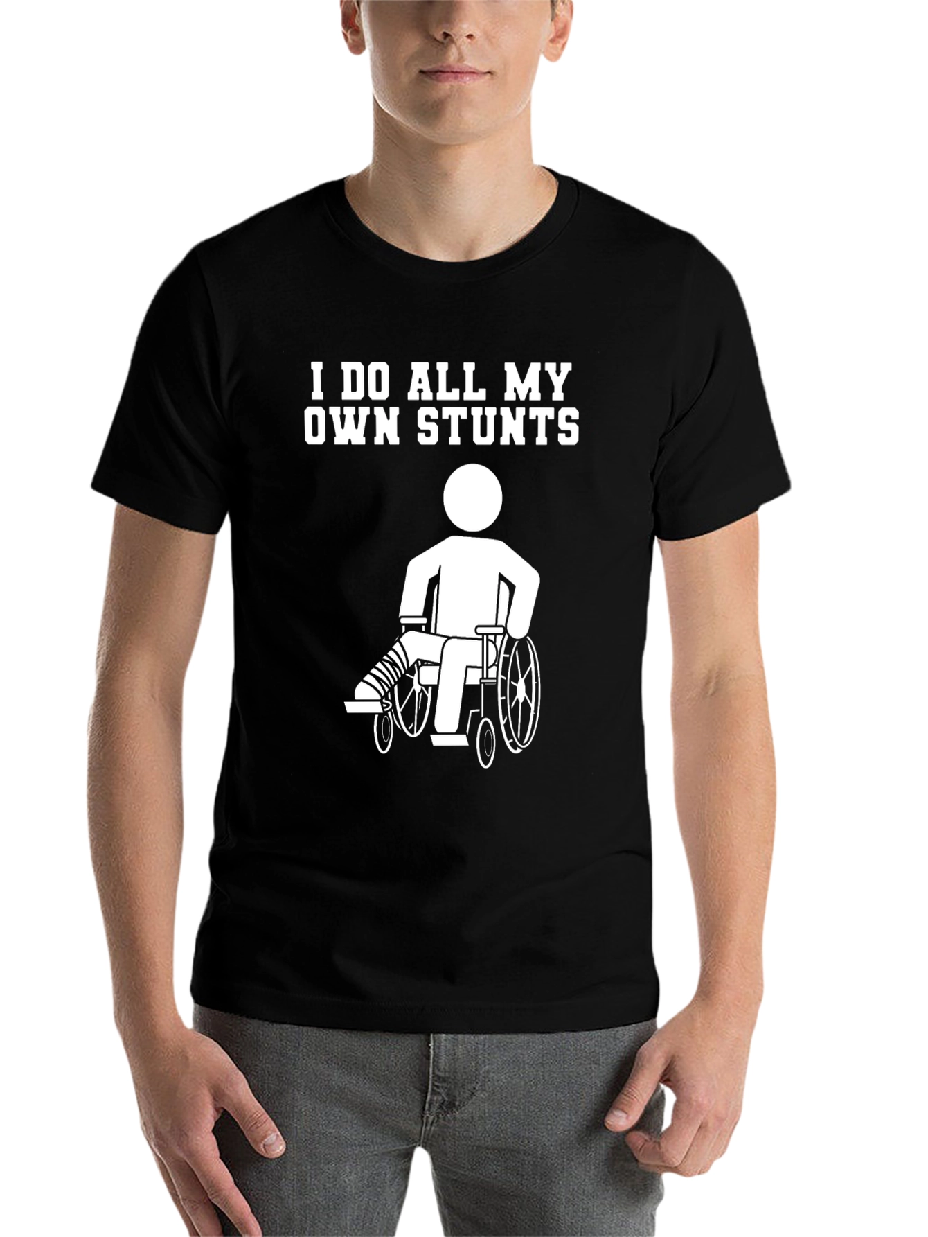 Black Funny "I Do All My Own Stunts" T-Shirt view 7