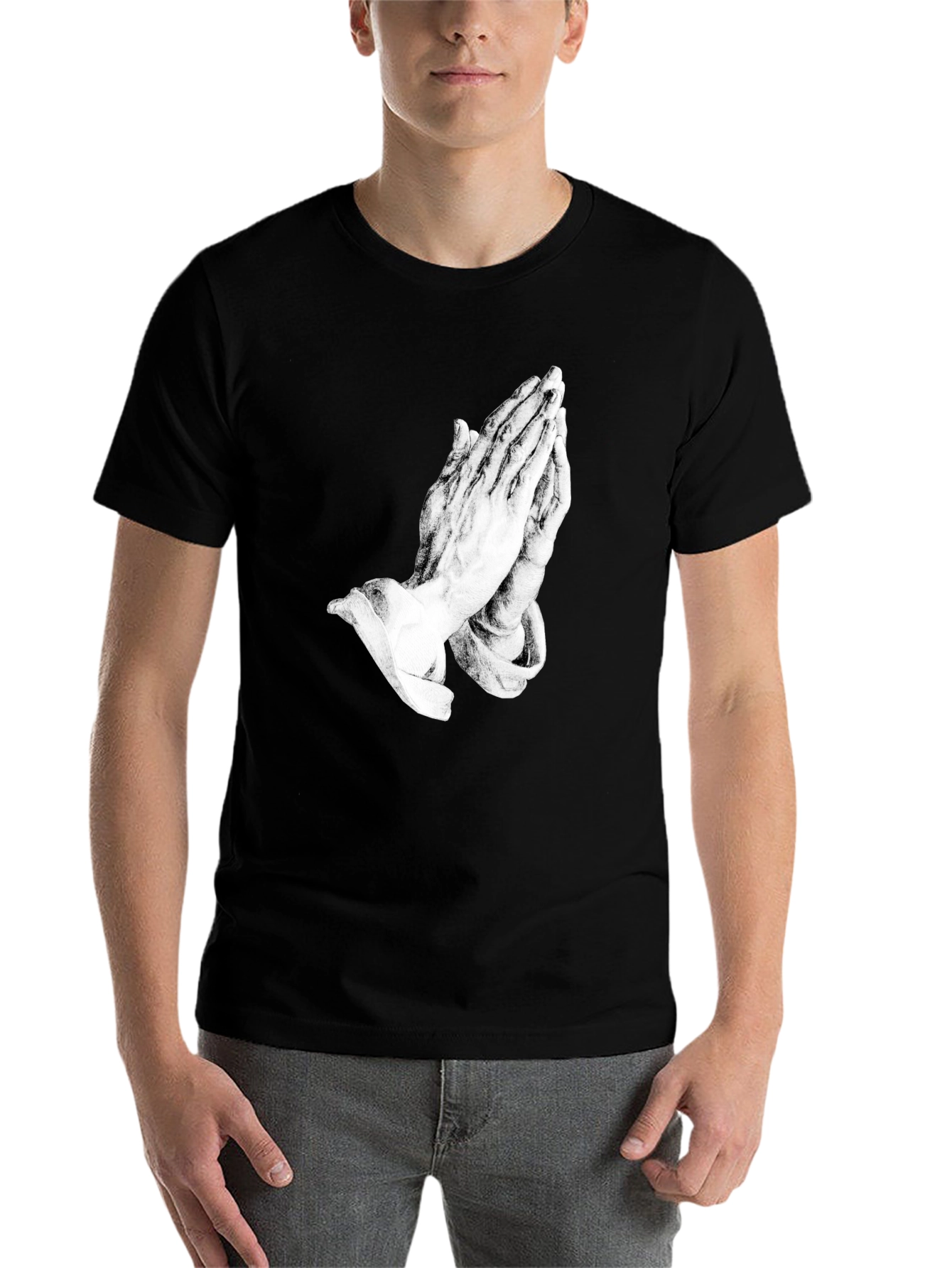 Black Praying Hands Graphic Black Tee view 7