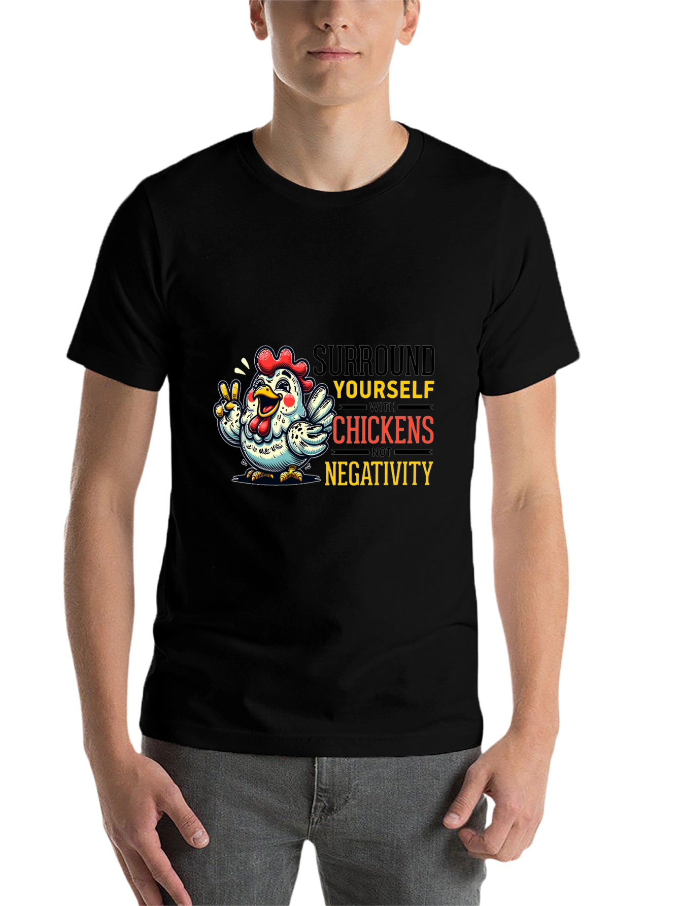 Black Surround Yourself With Chickens T-Shirt view 7
