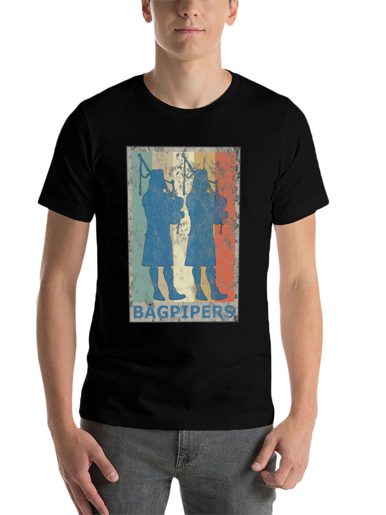 Vintage Bagpipers Graphic Tee - Black - 7