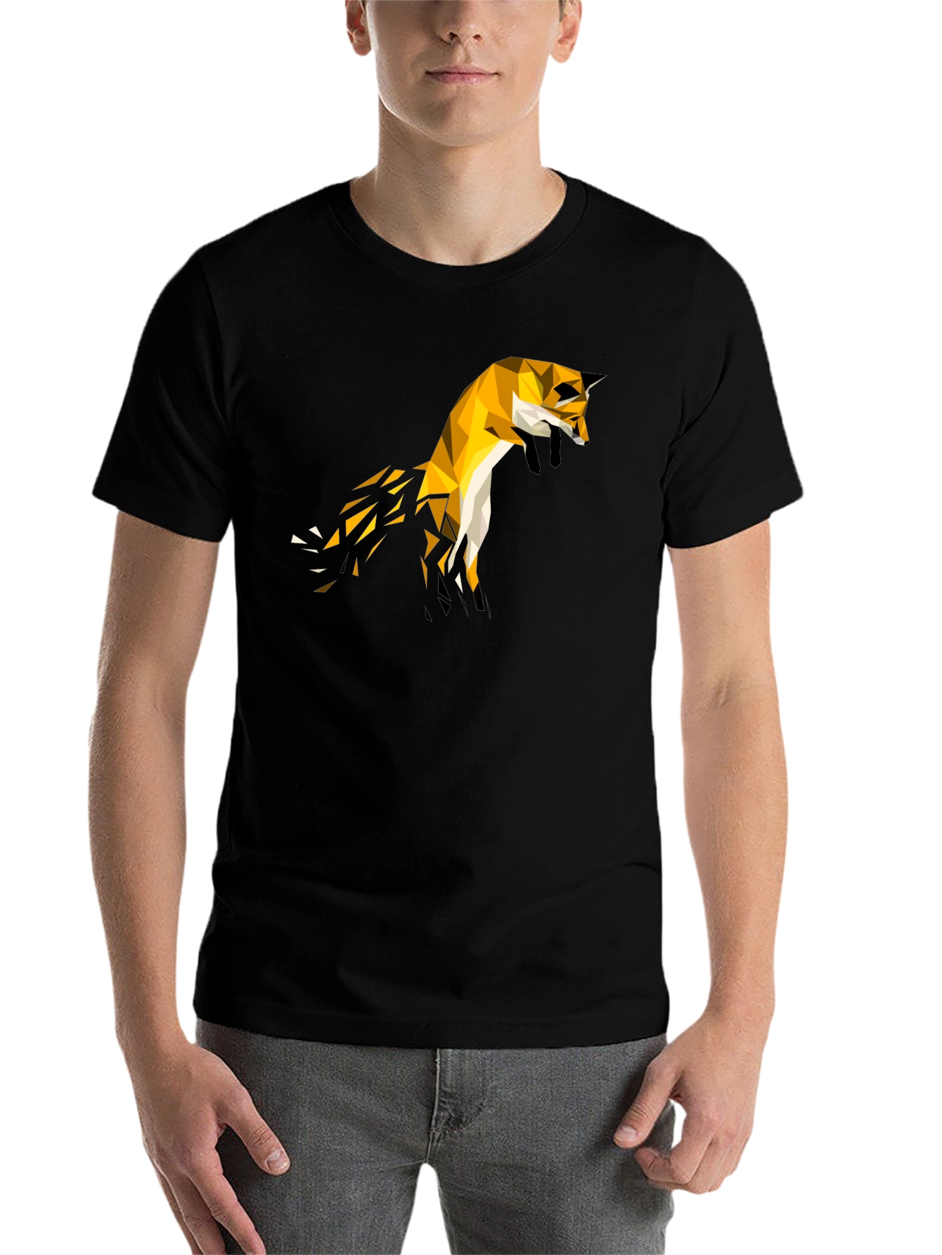 Black Geometric Fox Tee - Modern Graphic T-Shirt view 7