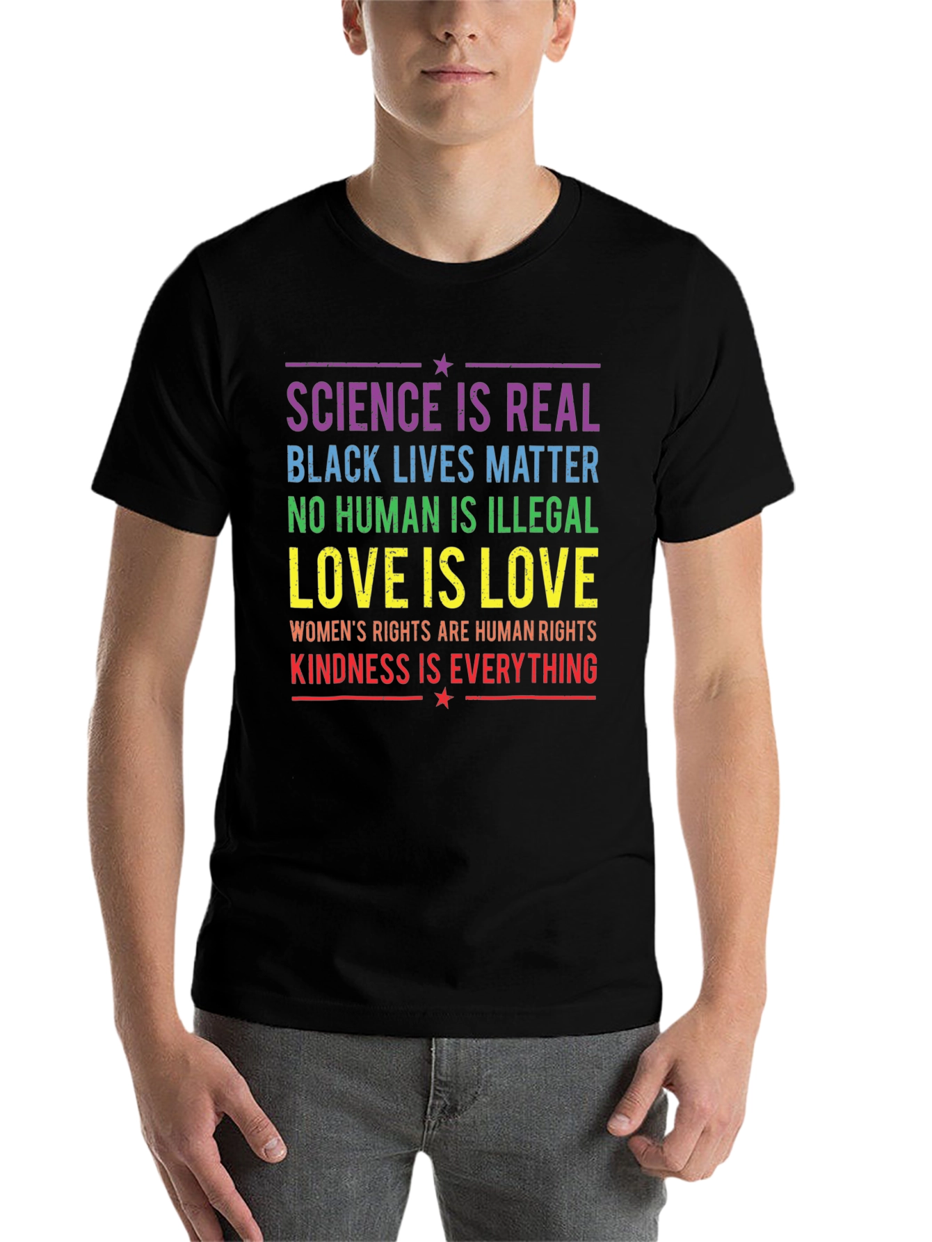 Black Equality & Kindness T-Shirt: Science, Love, Rights view 7