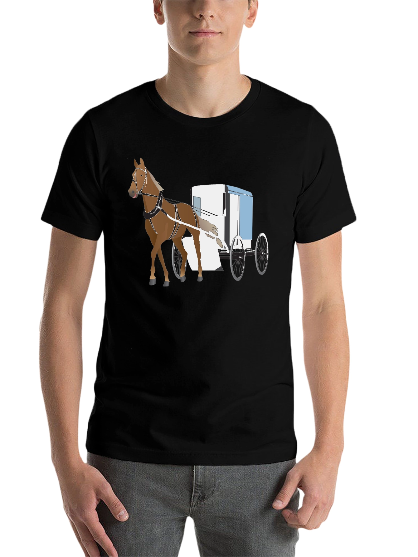 Black Horse & Buggy Graphic Tee - Classic Style view 7