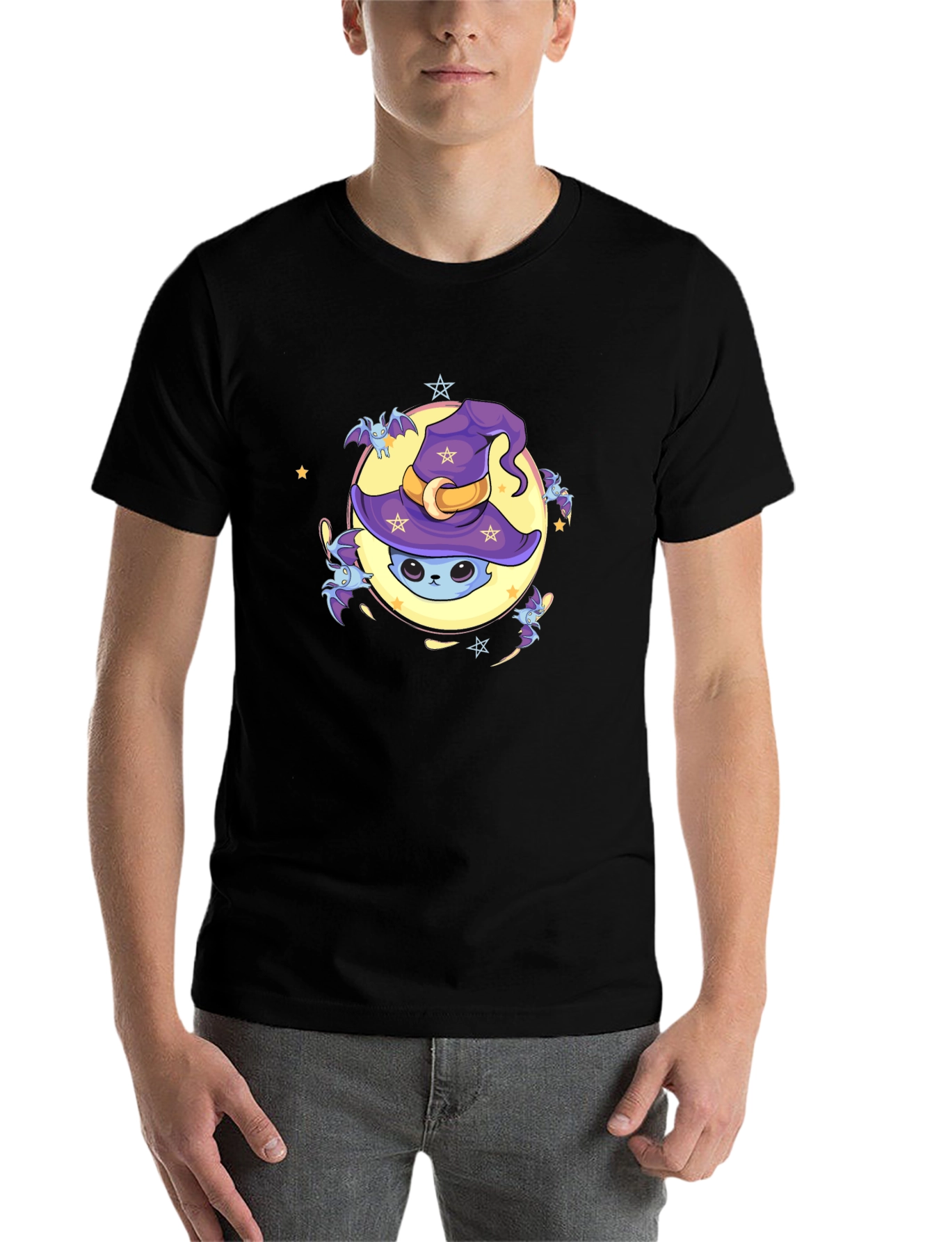 Black Halloween Cat Moon T-Shirt view 7