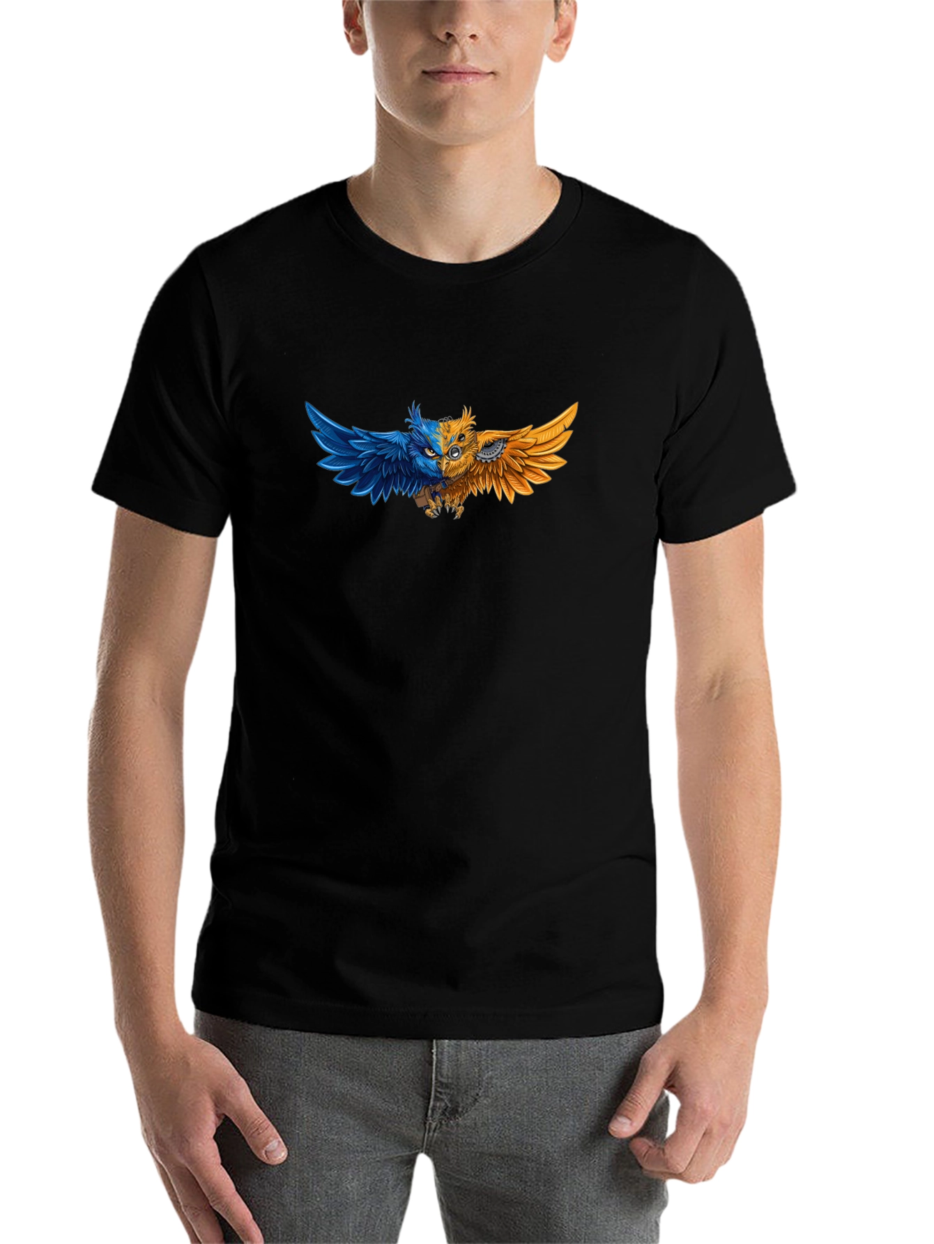 Black Steampunk Owl Graphic Tee - Unique Design T-Shirt view 7