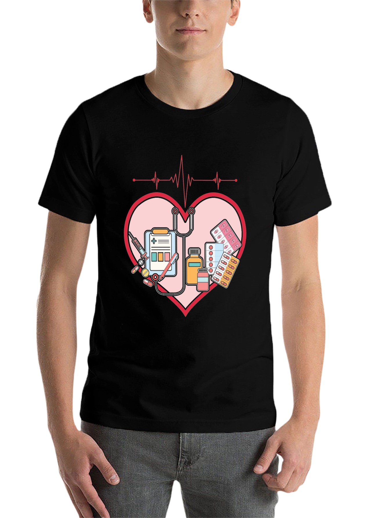 Black Heartbeat Nurse T-Shirt - Medical Love Tee view 7