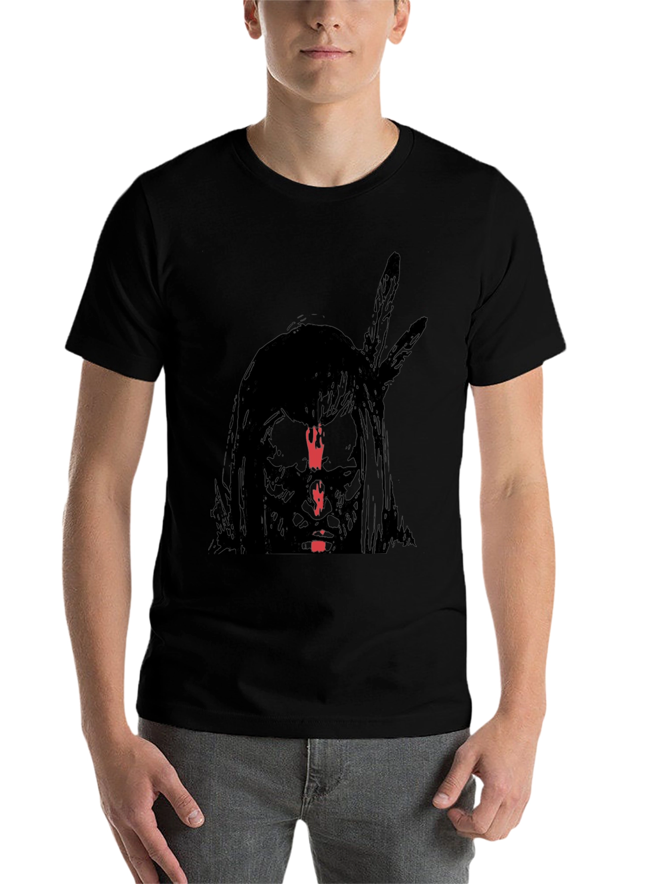 Black Native American Graphic Print Black T-Shirt view 7