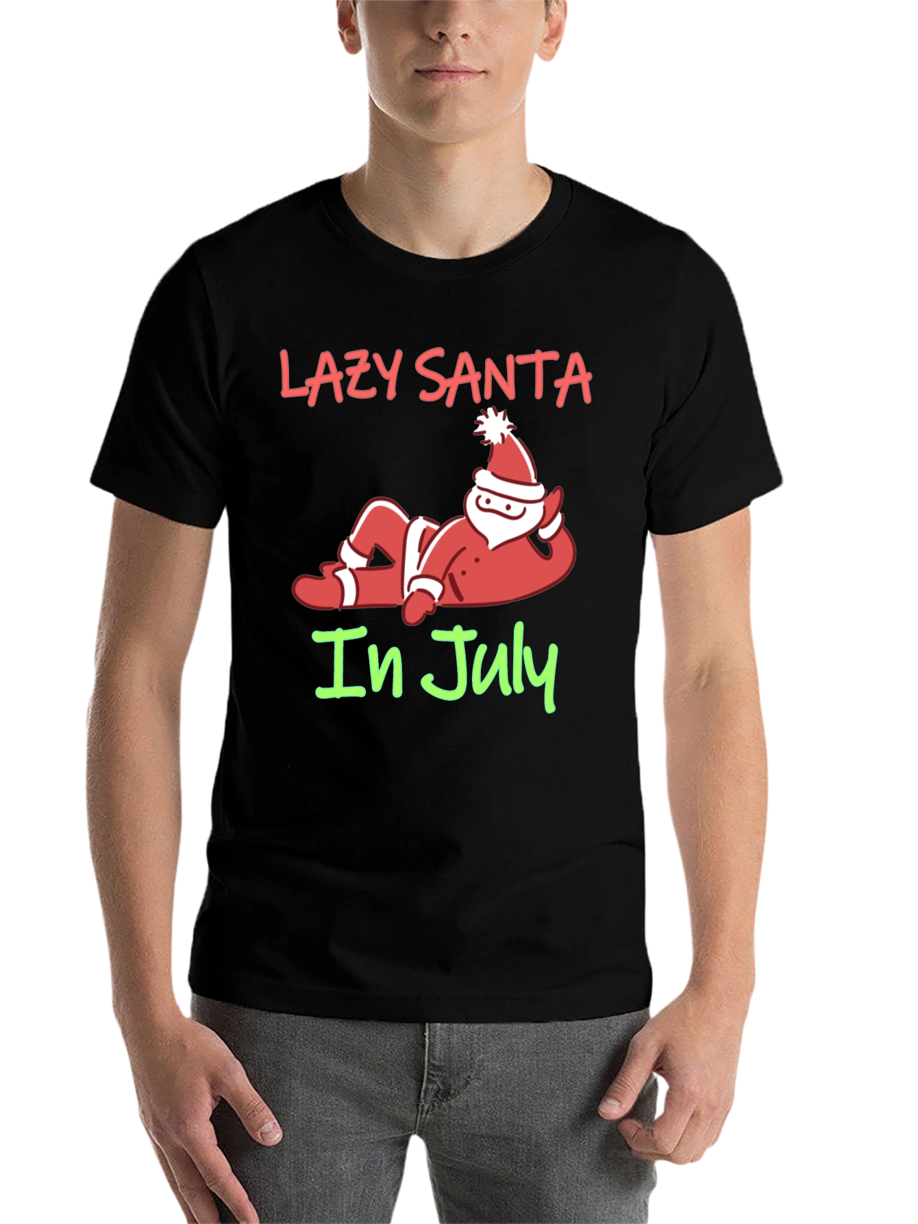 Black Lazy Santa in July Graphic T-Shirt view 7