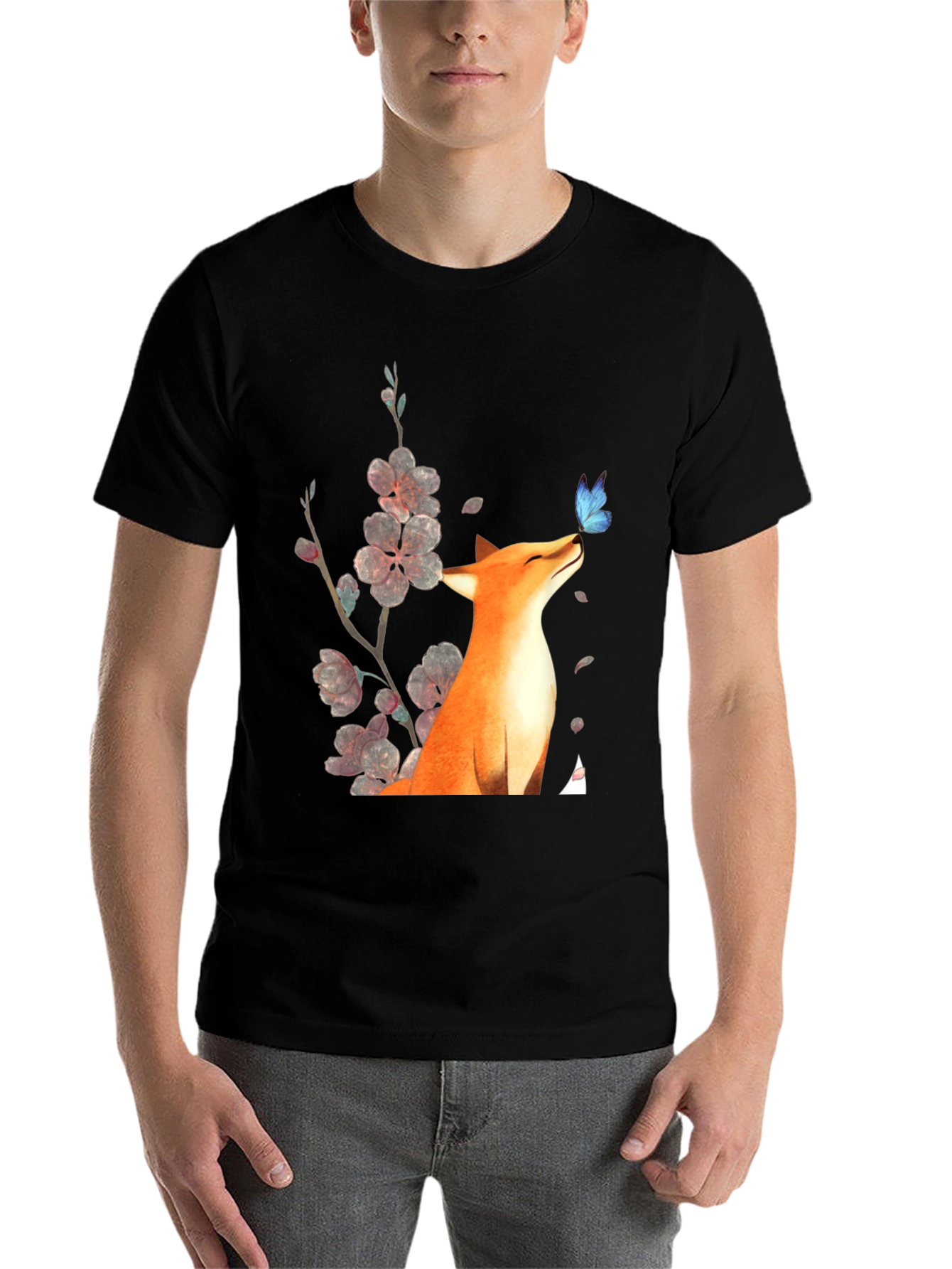 Black Fox & Butterfly Graphic Tee - Unisex Black T-Shirt view 7