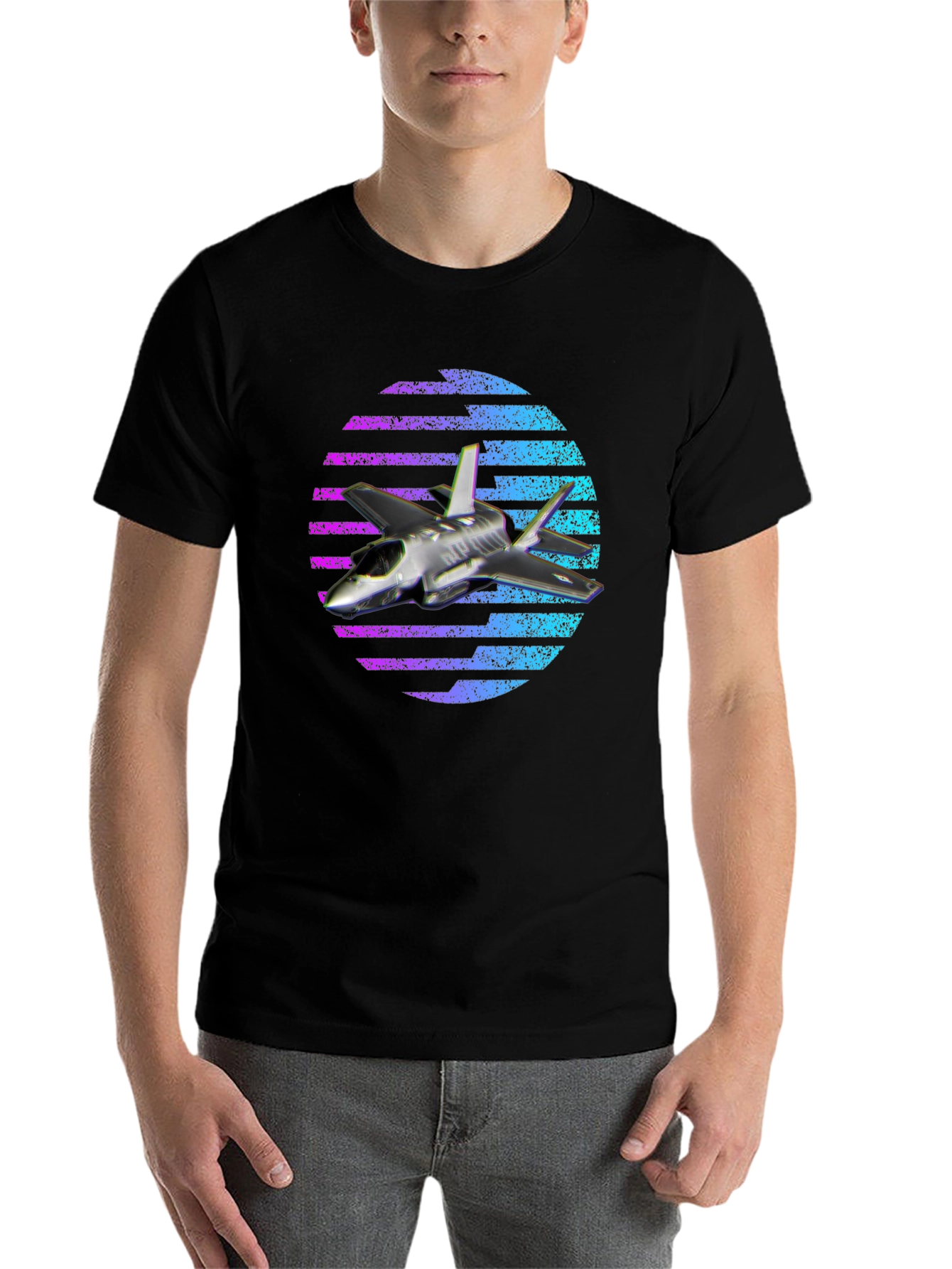 Black Jet Fighter T-Shirt - Vaporwave Design view 7