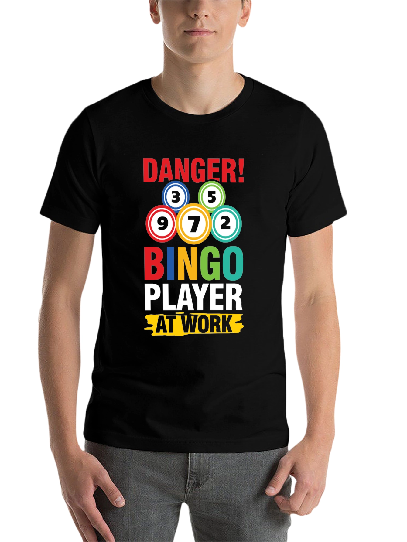 Black Danger Bingo Player at Work T-Shirt  view 7