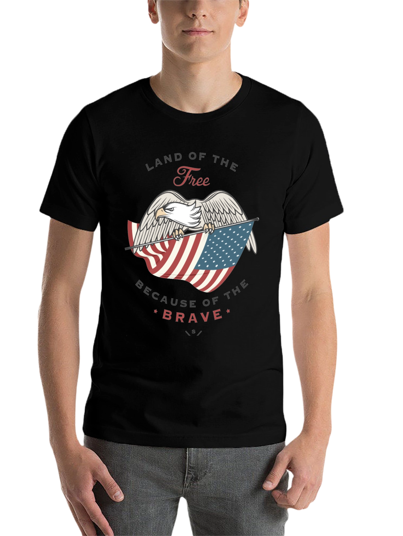 Black Land of the Free Patriotic Eagle Graphic Tee view 7